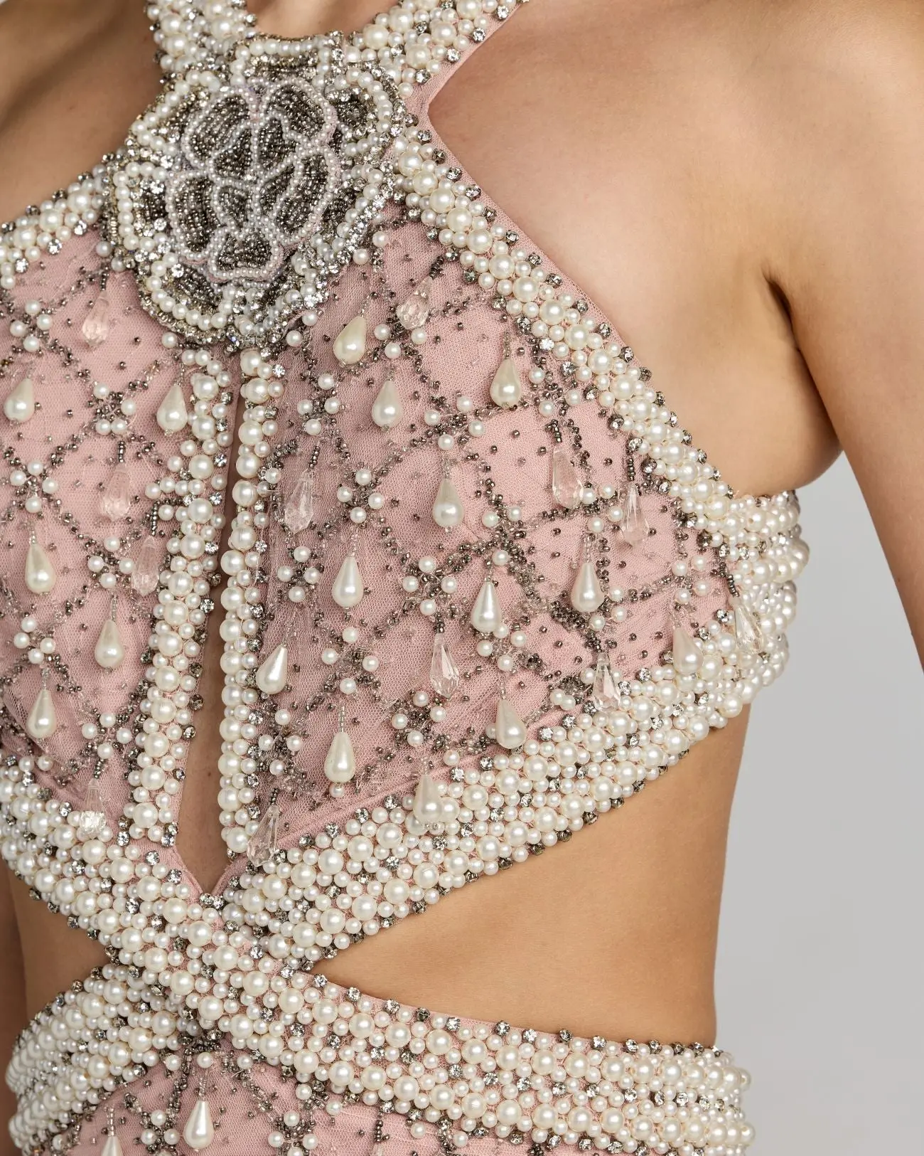 Pink Pearl Embellished Open Back Gown - Image 5