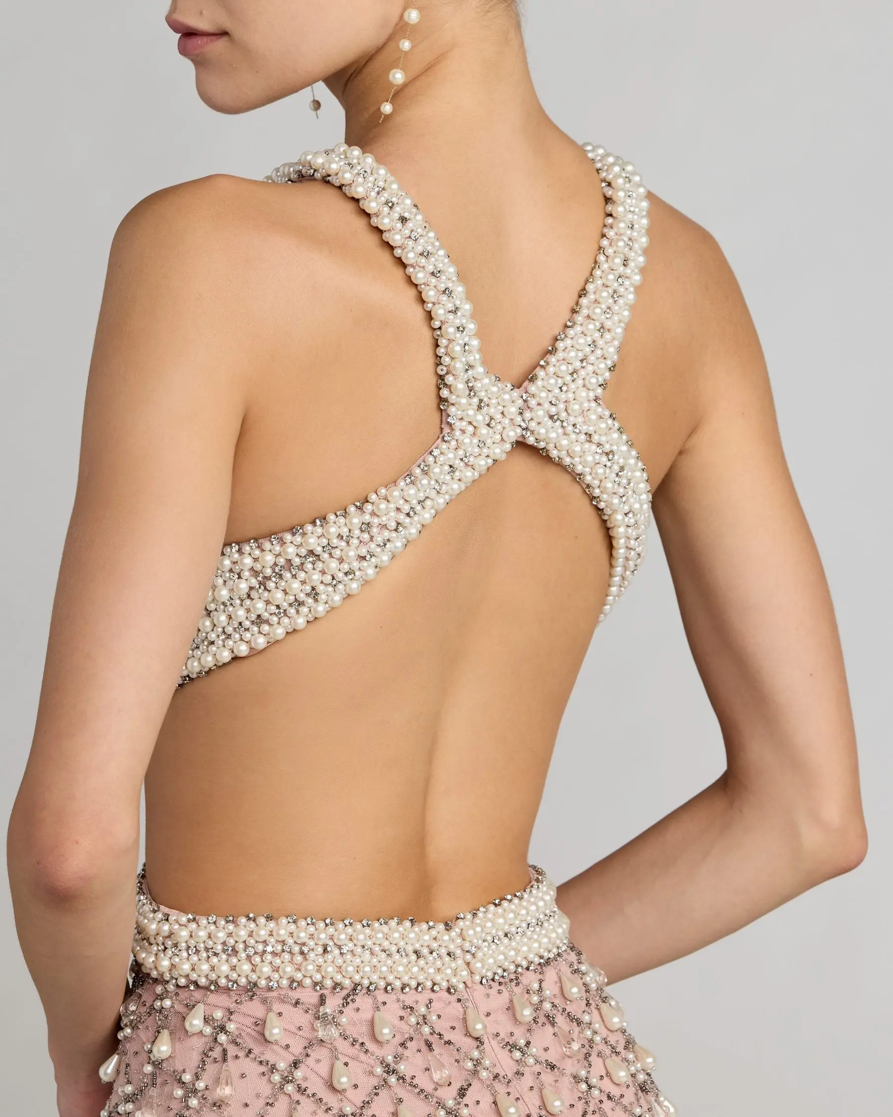 Pink Pearl Embellished Open Back Gown - Image 6