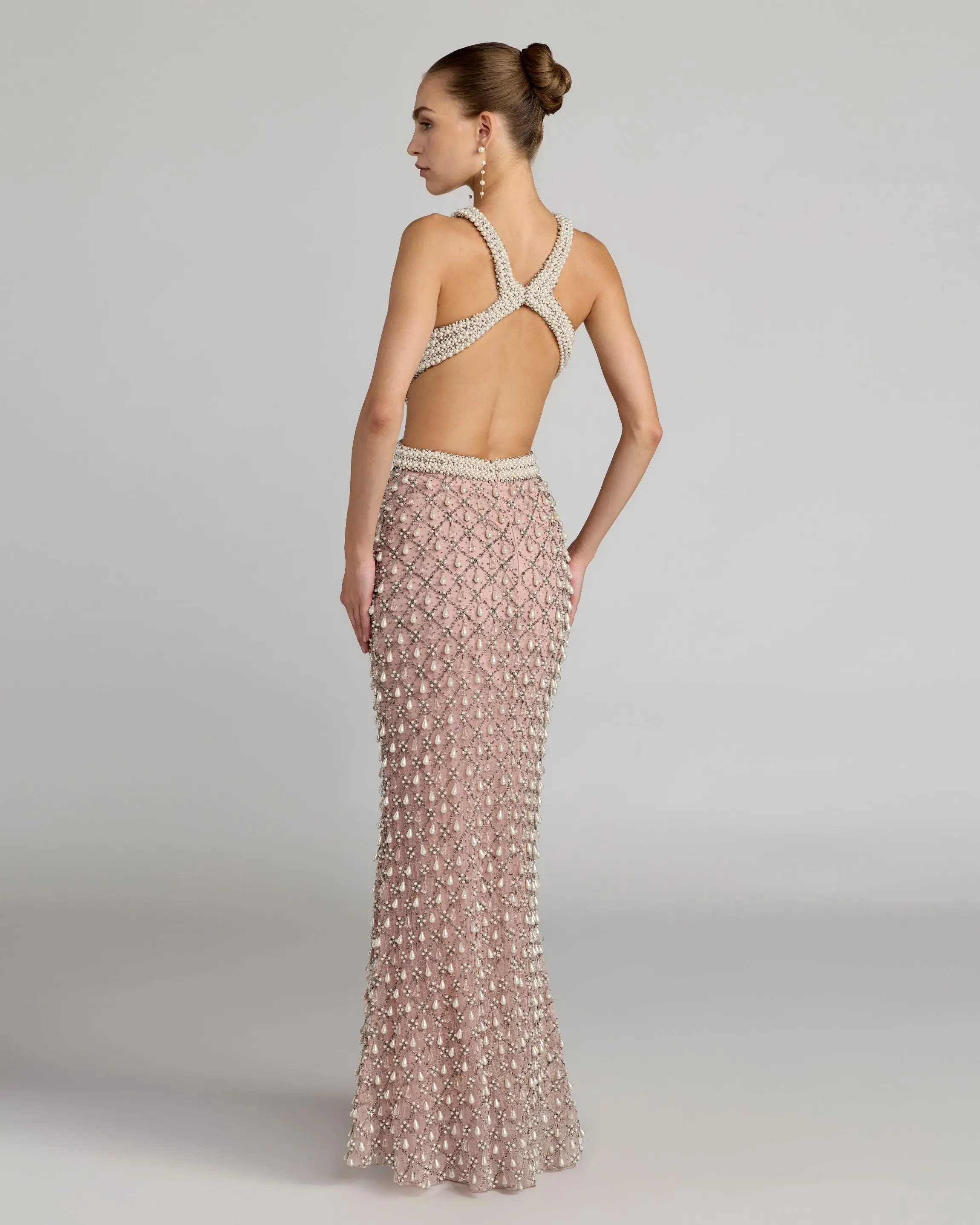 Pink Pearl Embellished Open Back Gown - Image 7