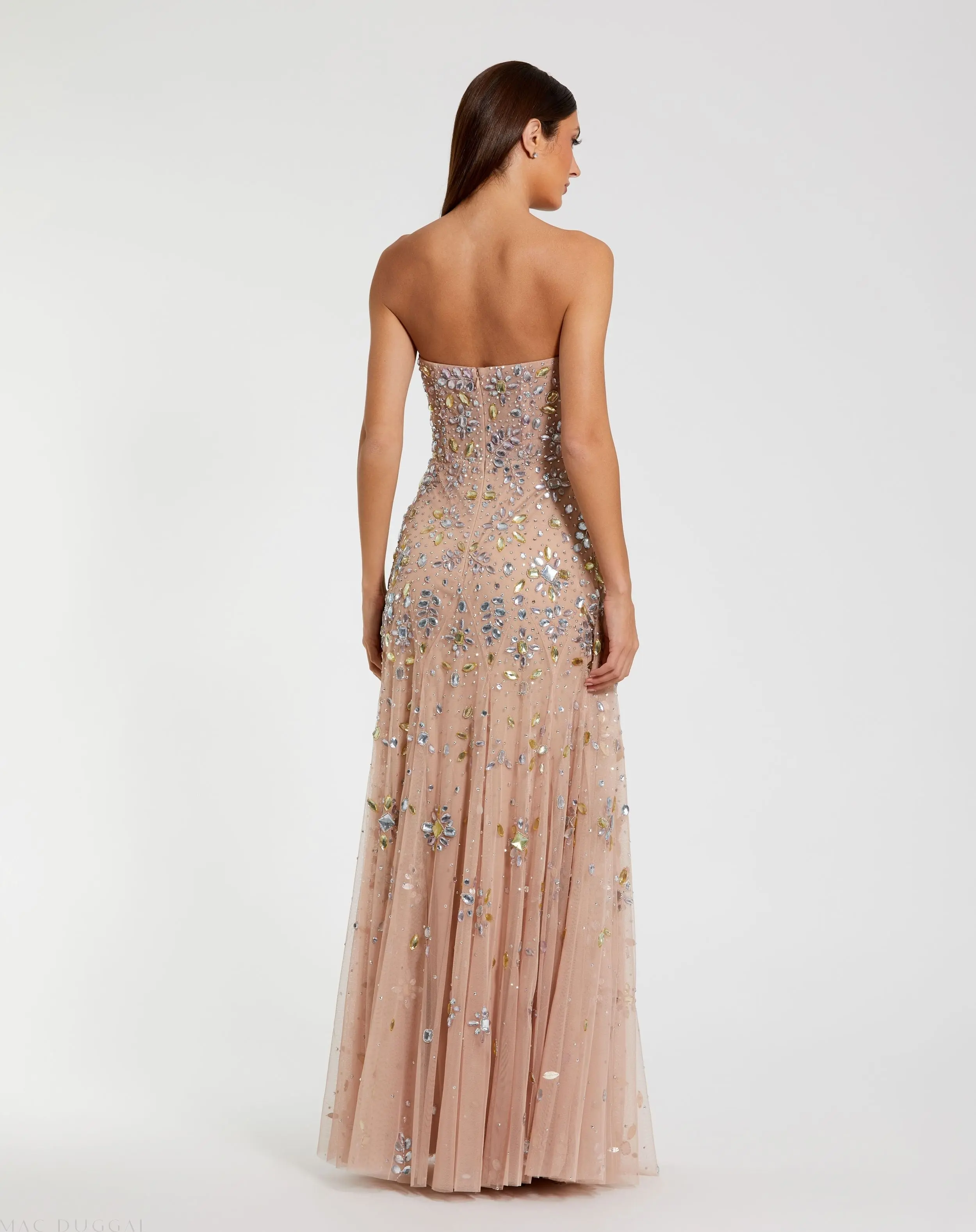 Pink Strapless Sweetheart Embellished Net Gown - Image 3