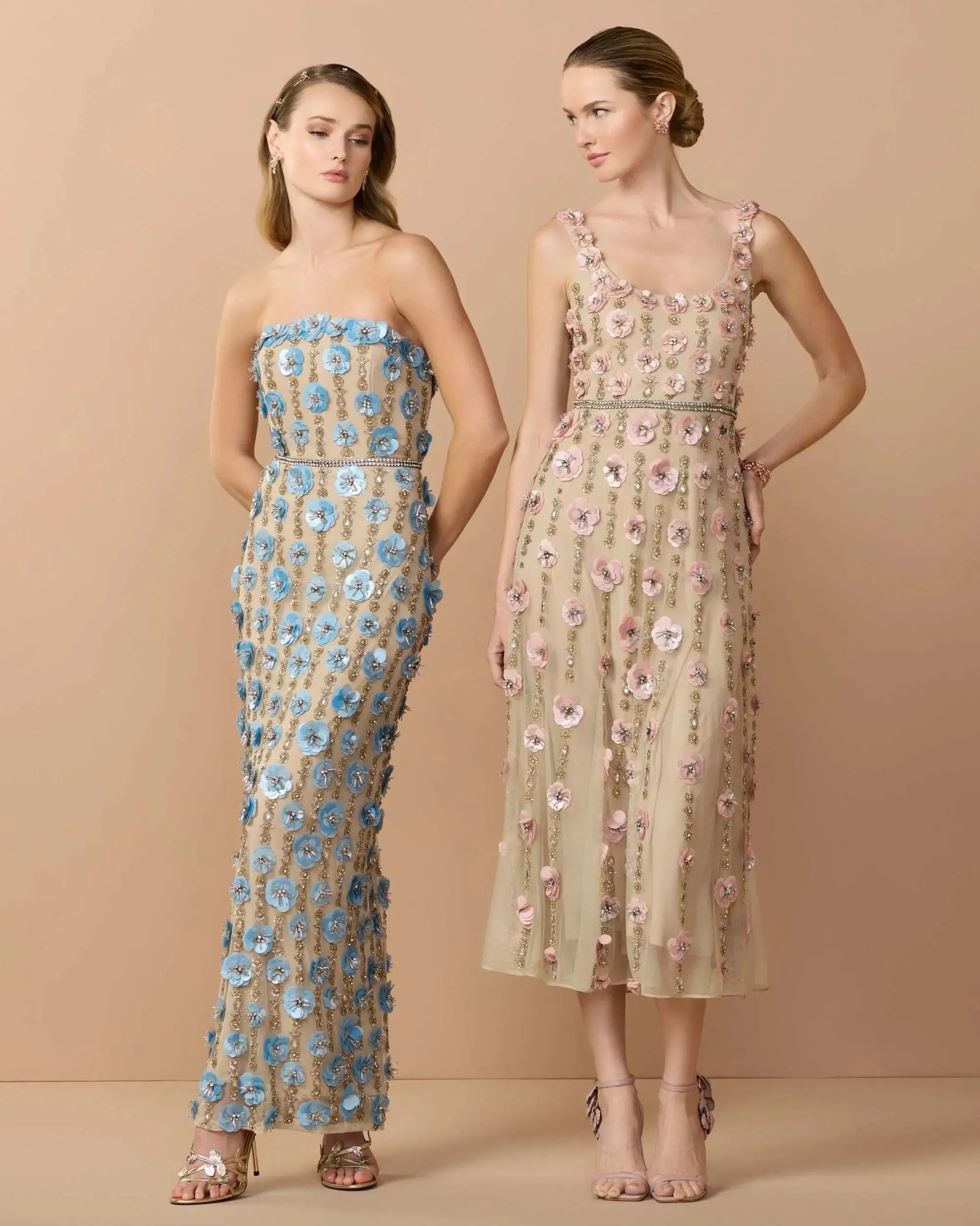 Beige Sleeveless Scoop Neck Embellished Midi Dress - Image 3