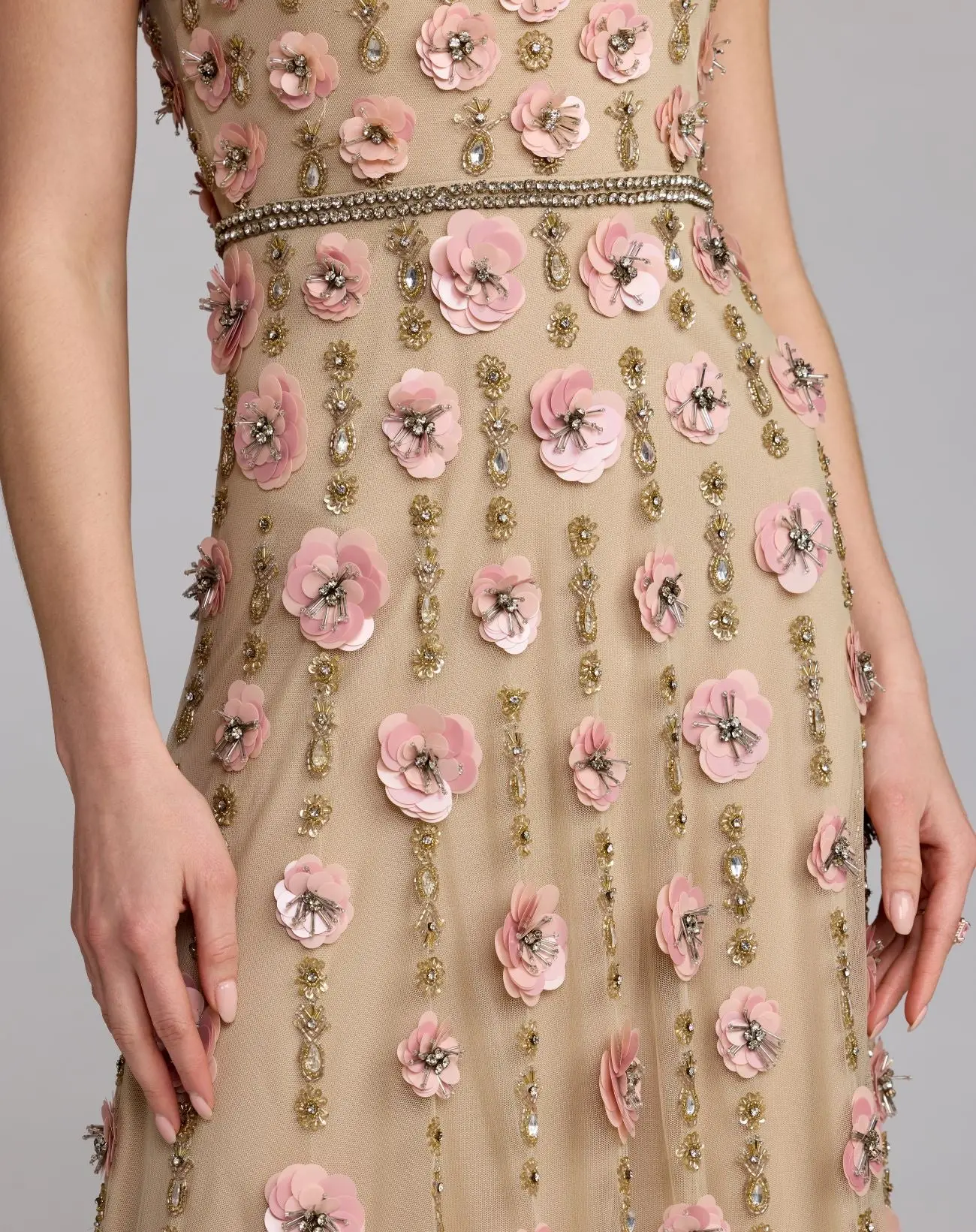 Beige Sleeveless Scoop Neck Embellished Midi Dress - Image 6