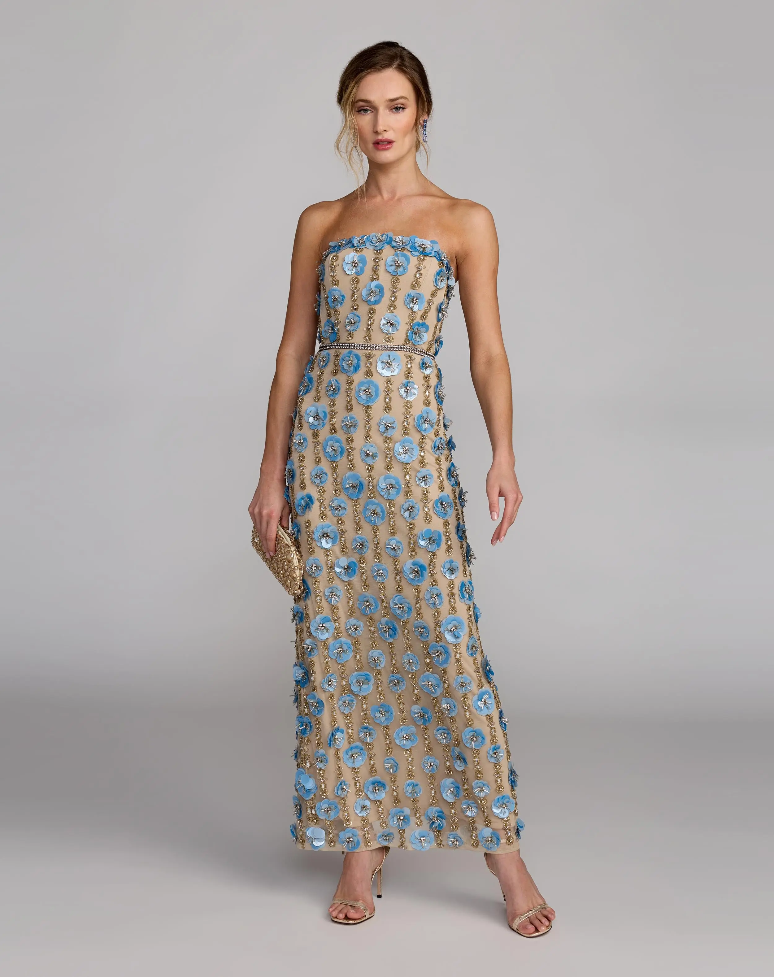 Beige Strapless 3D Floral Embellished Dress - Image 6