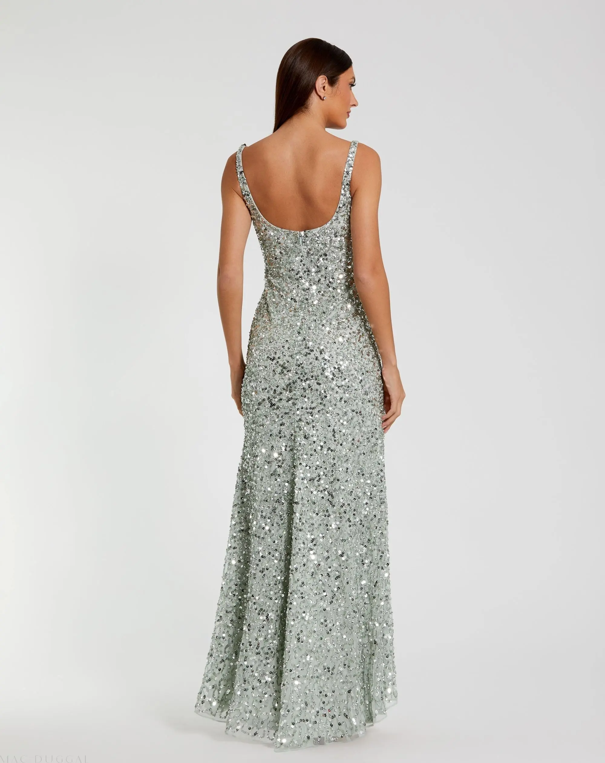 Green Sequined Low Back Slip Gown - Image 3