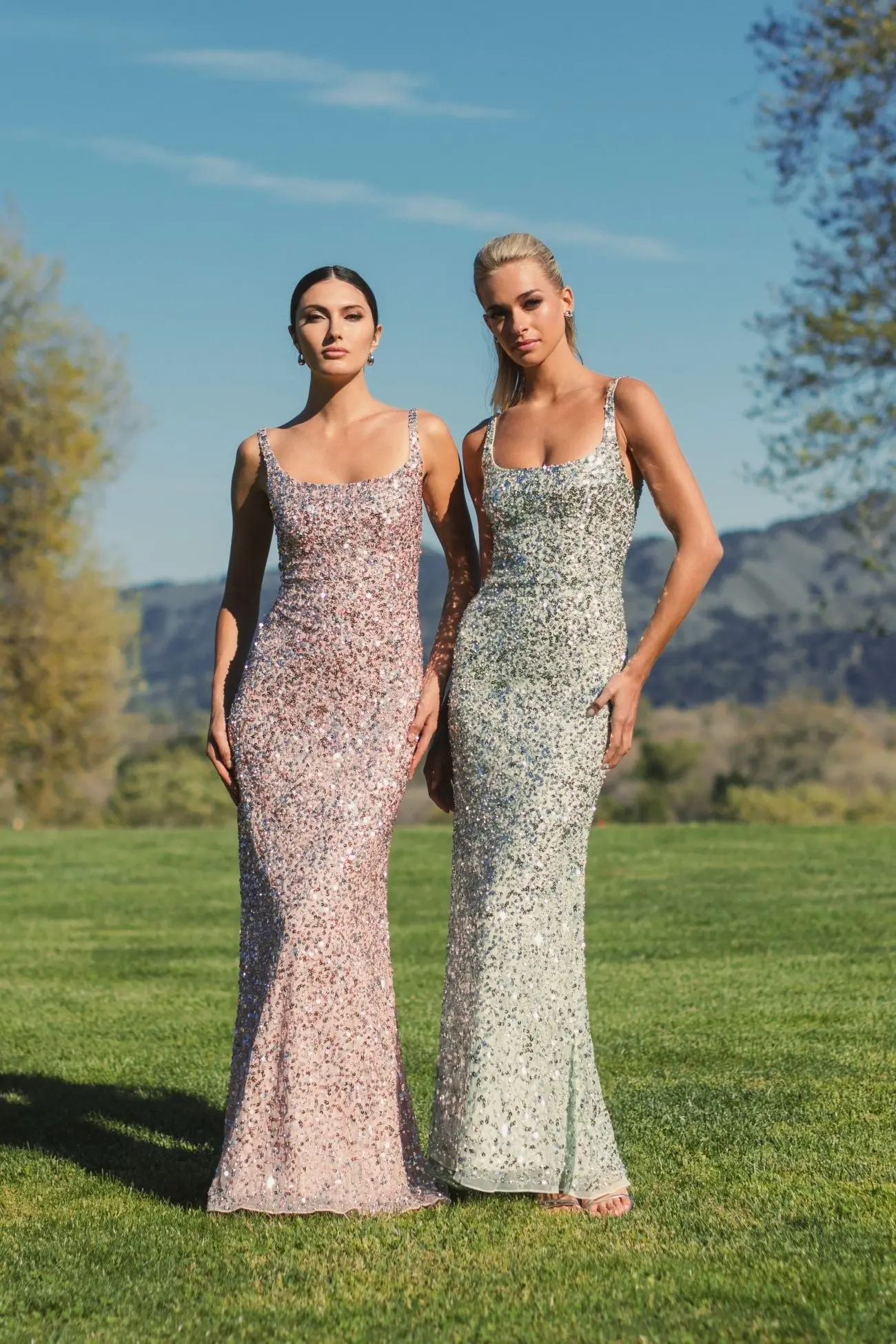 Green Sequined Low Back Slip Gown - Image 4