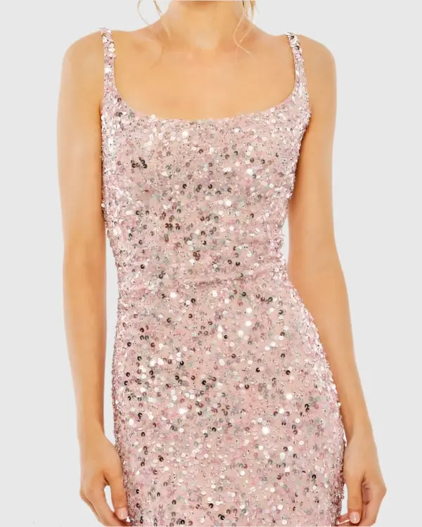 Pink Sequined Low Back Slip Gown - Image 2