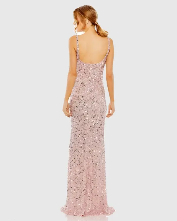 Pink Sequined Low Back Slip Gown - Image 3