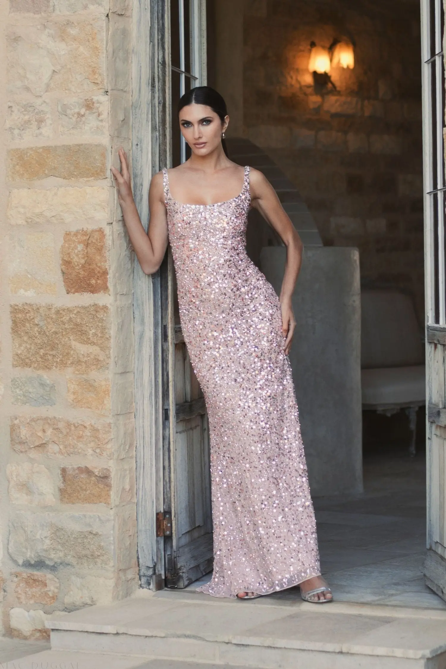 Pink Sequined Low Back Slip Gown - Image 4