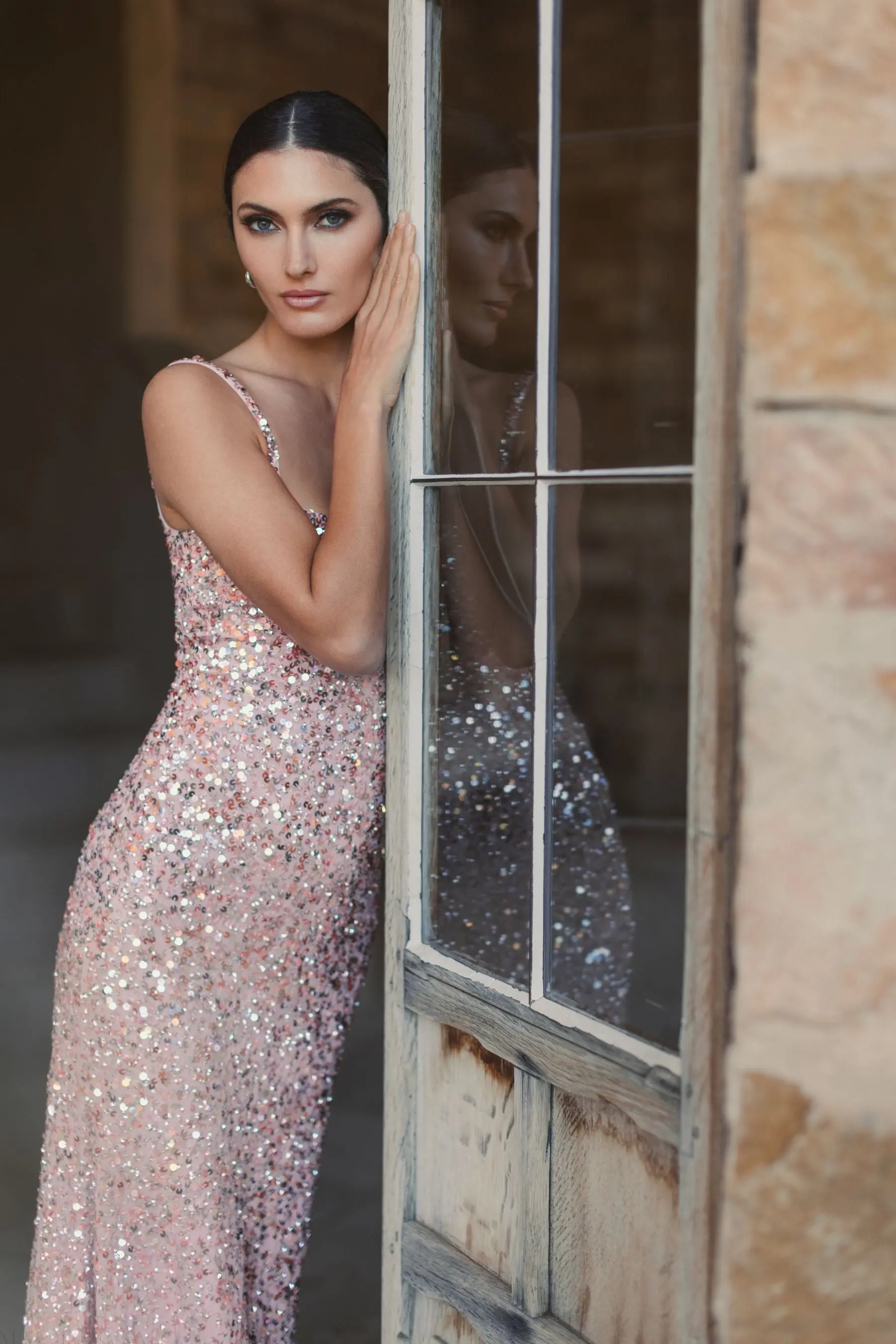 Pink Sequined Low Back Slip Gown - Image 5