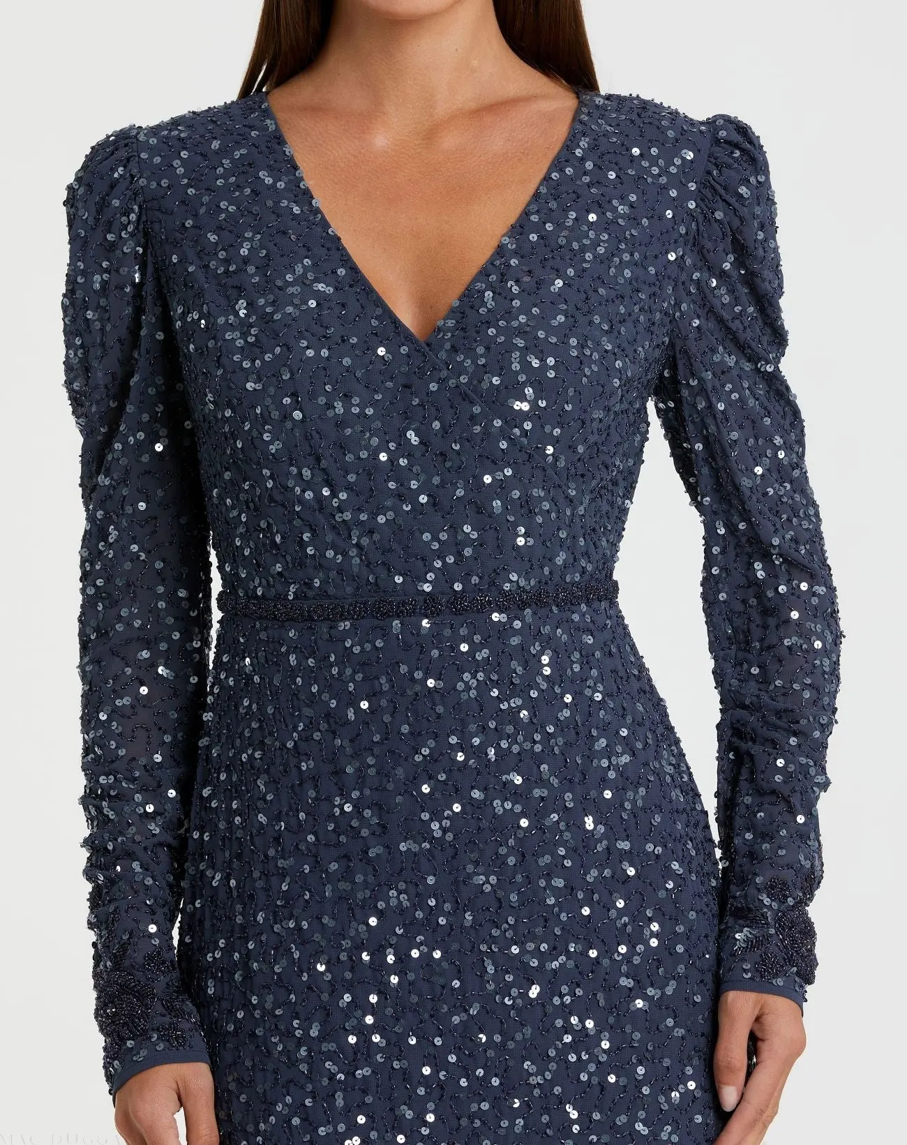 Blue Sequin Dress with Embellished Hemline and Belt - FINAL SALE - Image 2