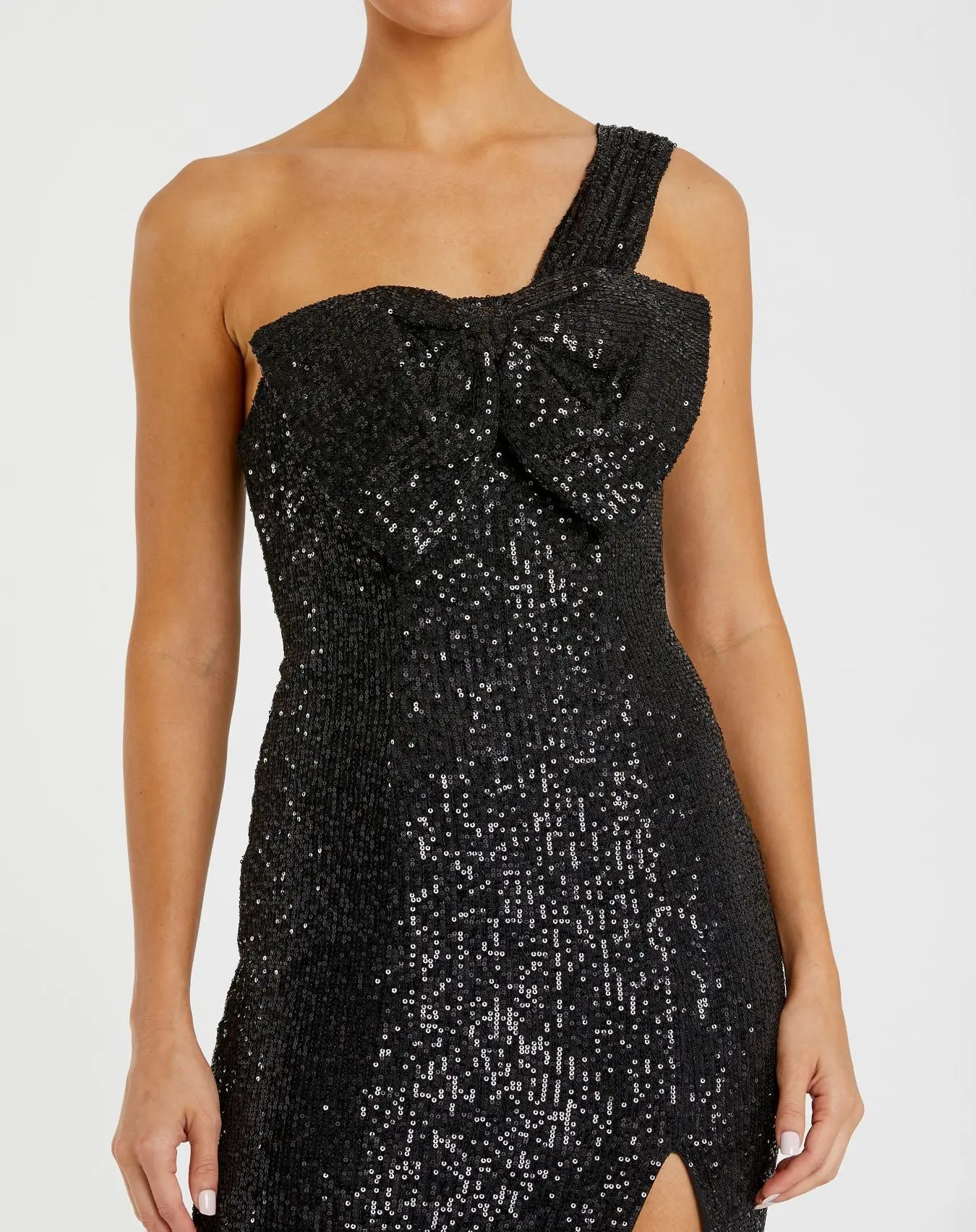Black Sequined One Shoulder Front Bow Dress - FINAL SALE - Image 2