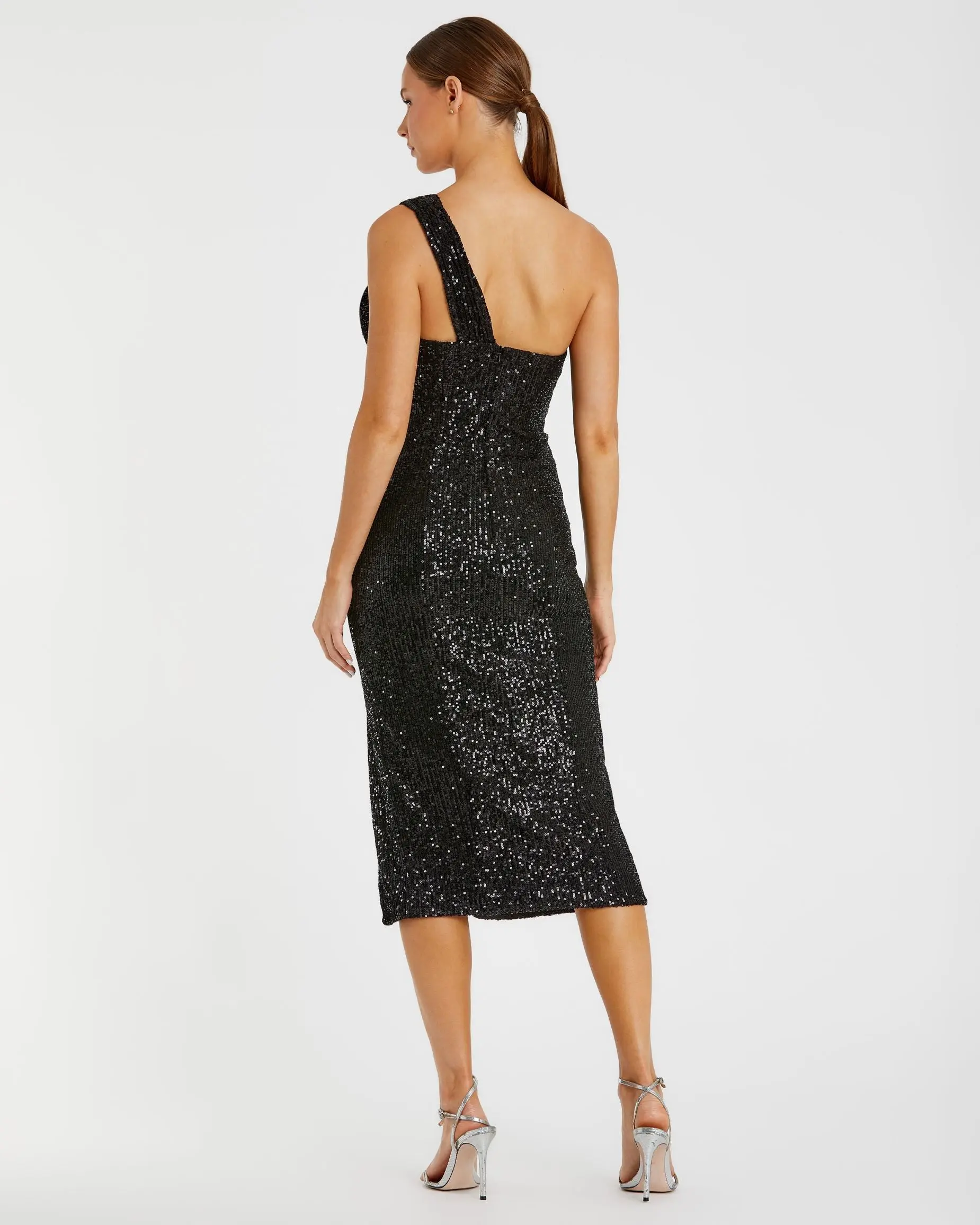 Black Sequined One Shoulder Front Bow Dress - FINAL SALE - Image 3