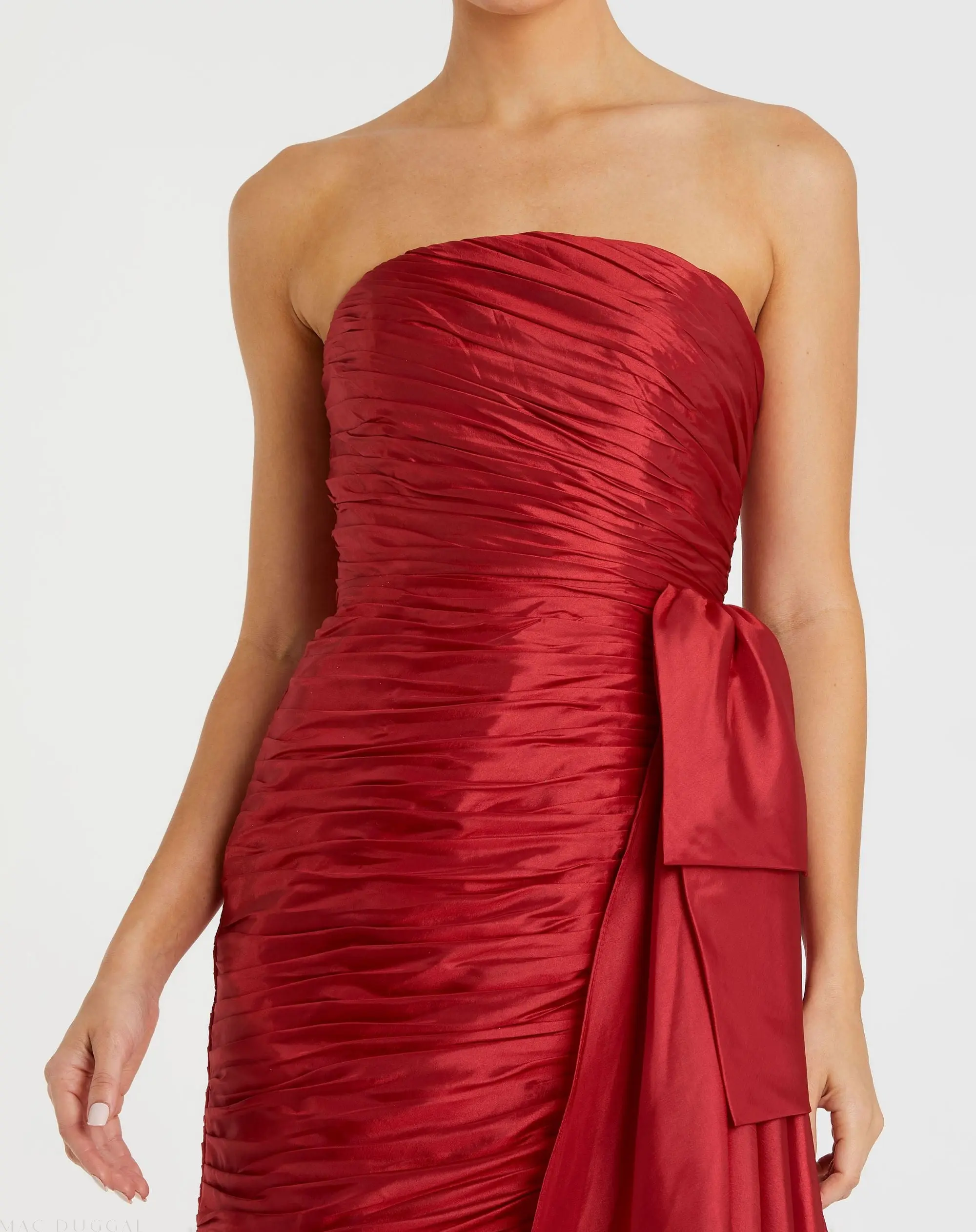 Red Strapless Ruched Mini Dress - Image 2