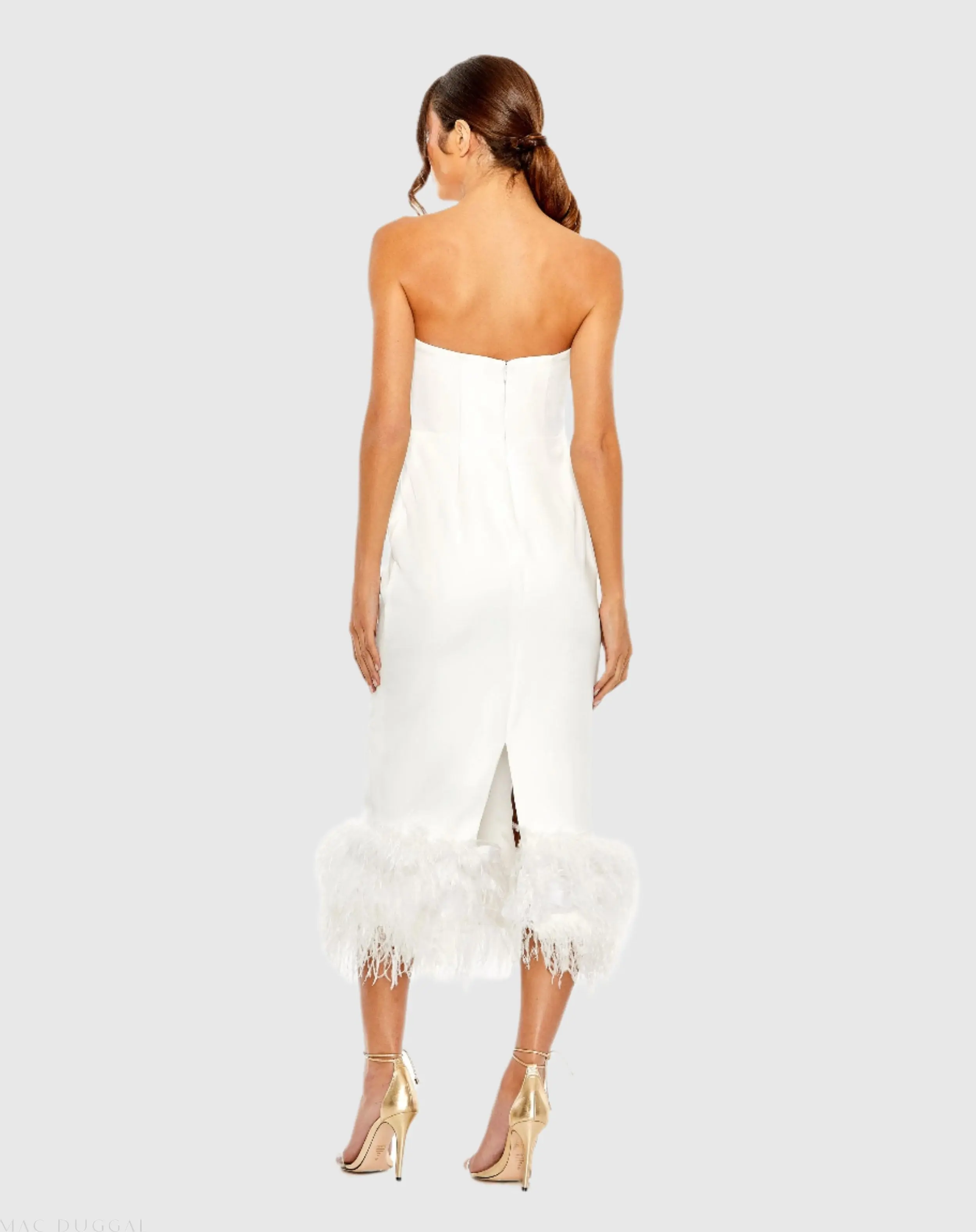White Strapless Dress with Feather Trim - FINAL SALE - Image 3