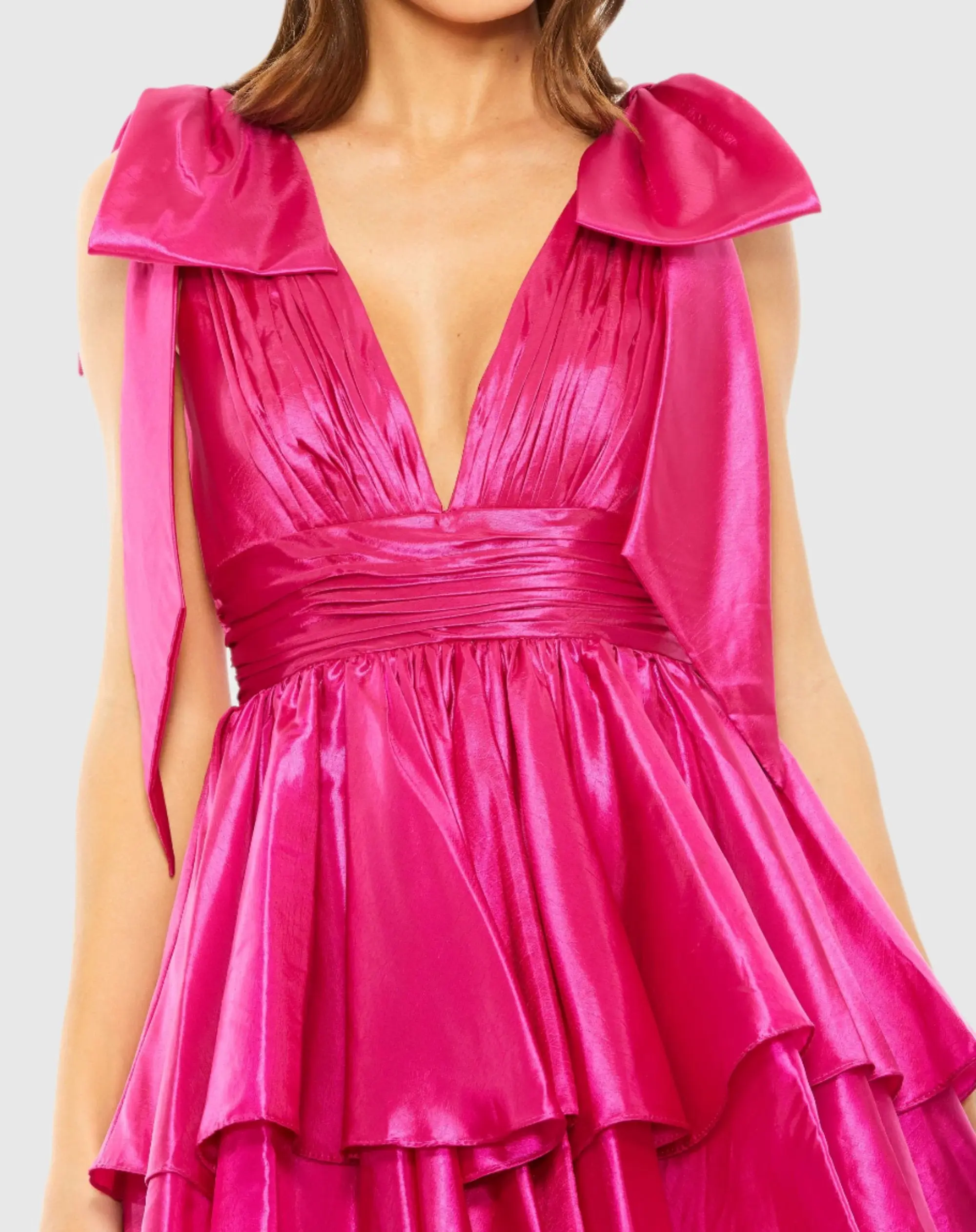 Pink Oversized Bow Deep V Ruffle Mini Dress - FINAL SALE - Image 2