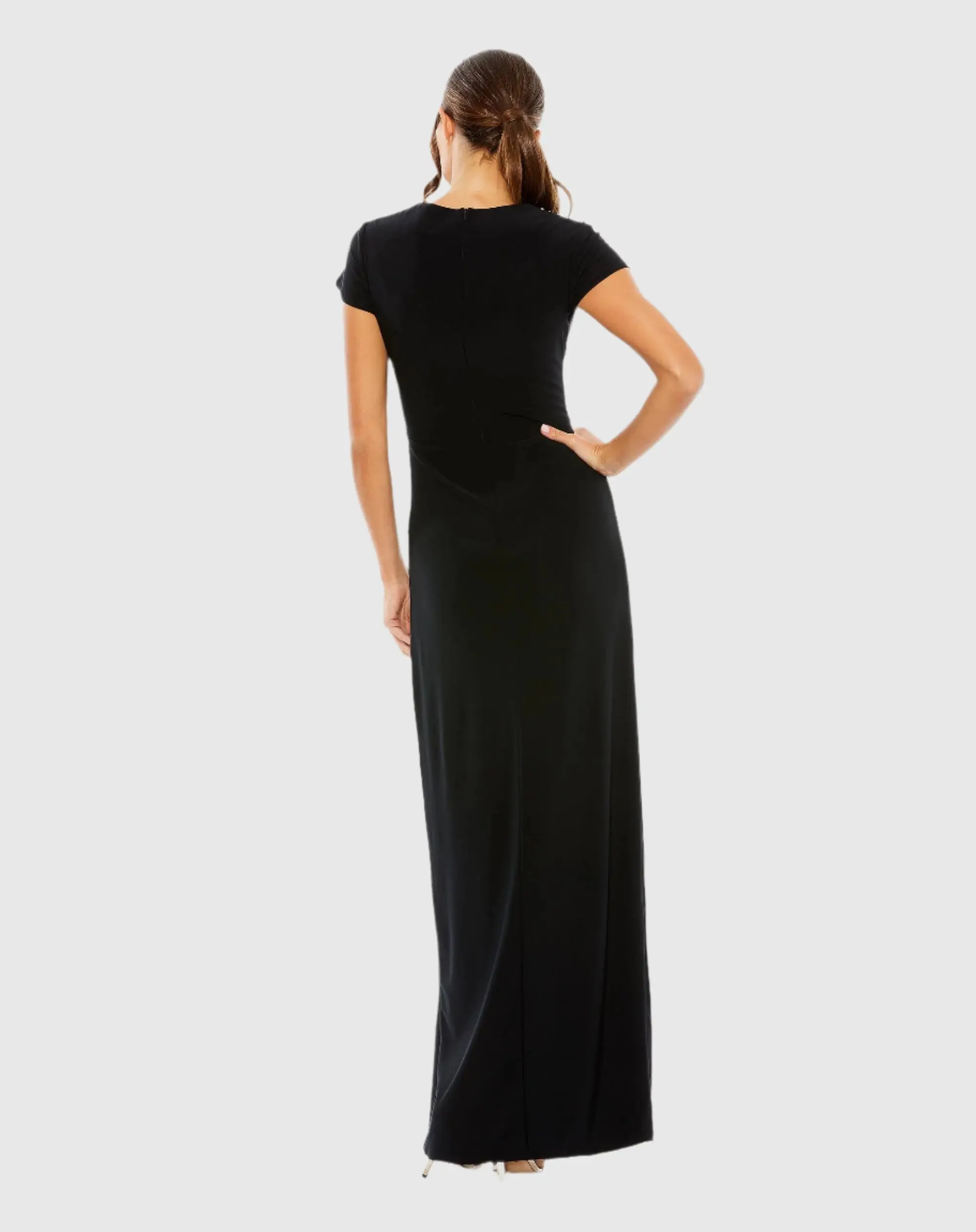 Black Slit Gown with Side Beaded Detail - Image 3
