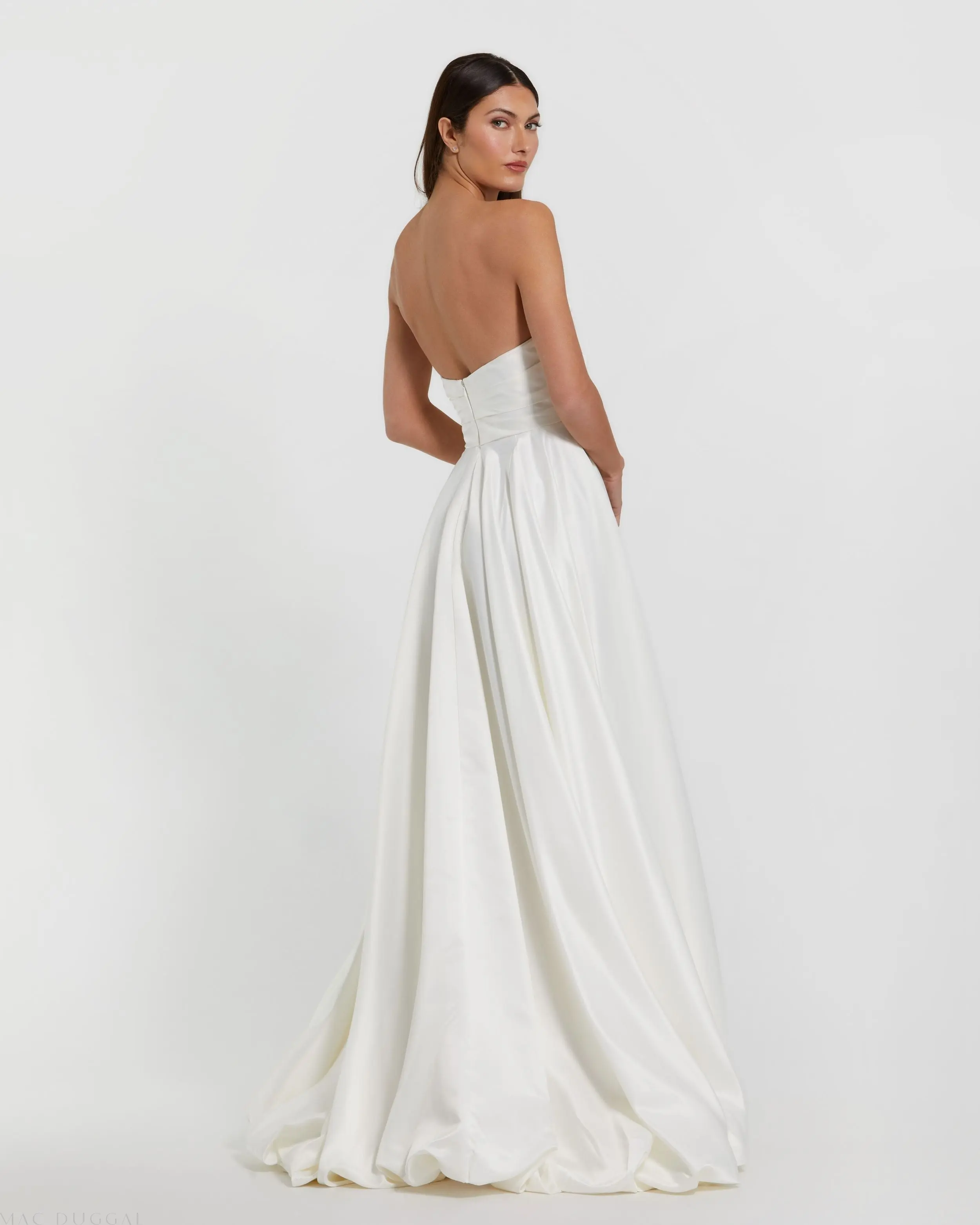 White Strapless Ruched High Low Gown - Image 3