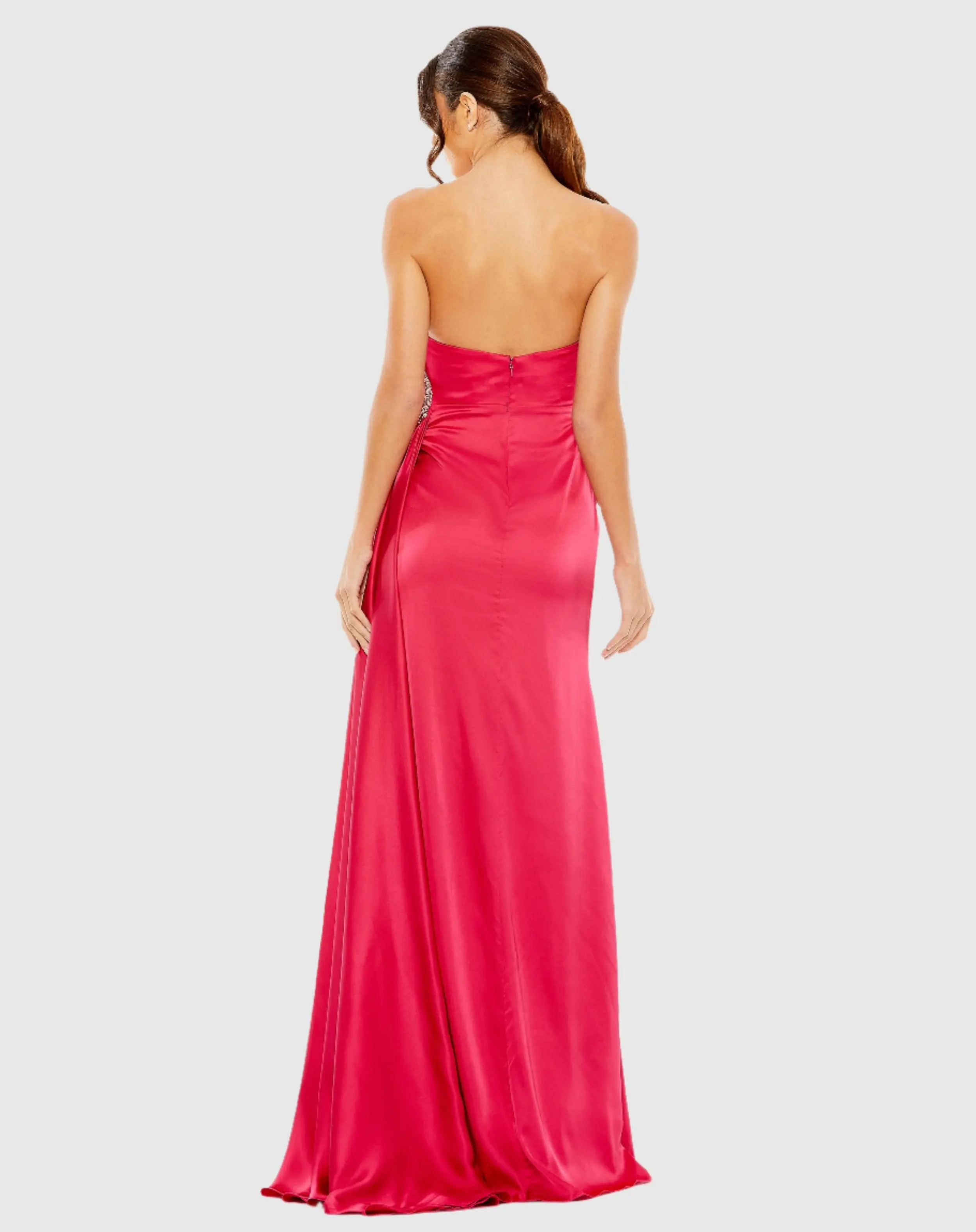 Pink Strapless Ruched Embellished Gown - Image 3