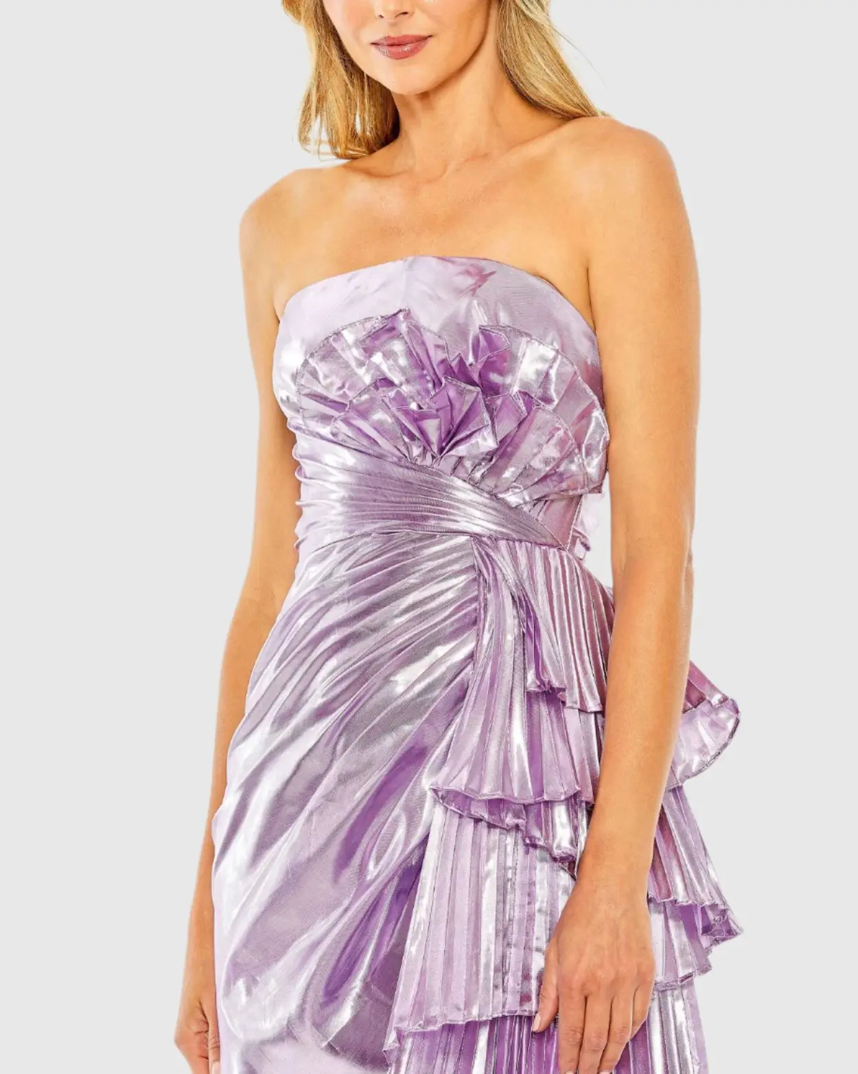 Purple Strapless Metallic Draped Detail Mini Dress - Image 2
