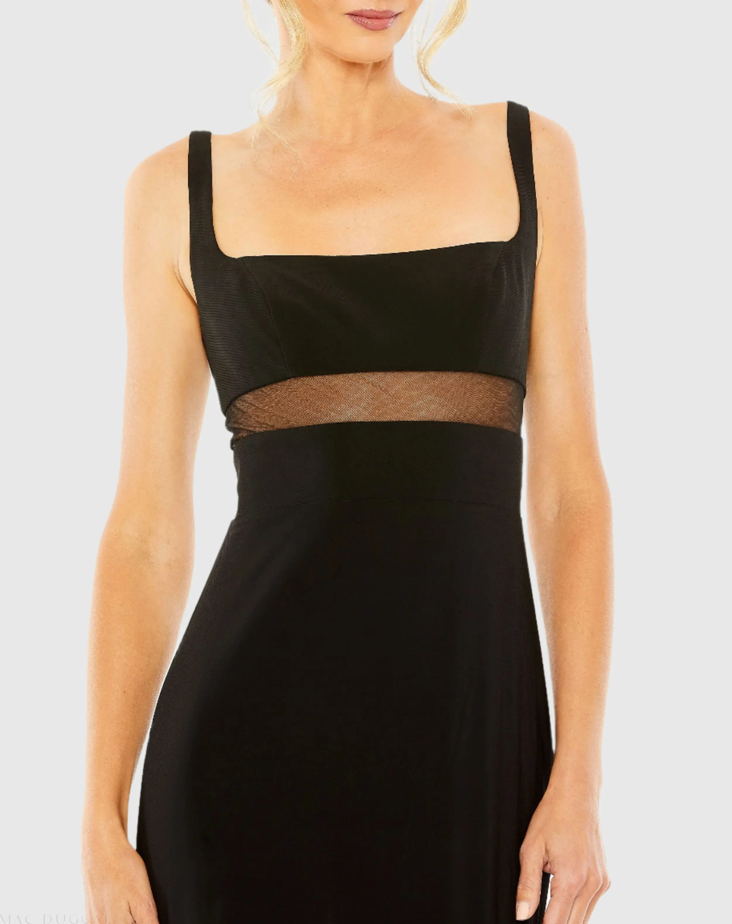 Black Sleeveless Sheer Mesh Panel Column Gown - FINAL SALE - Image 2