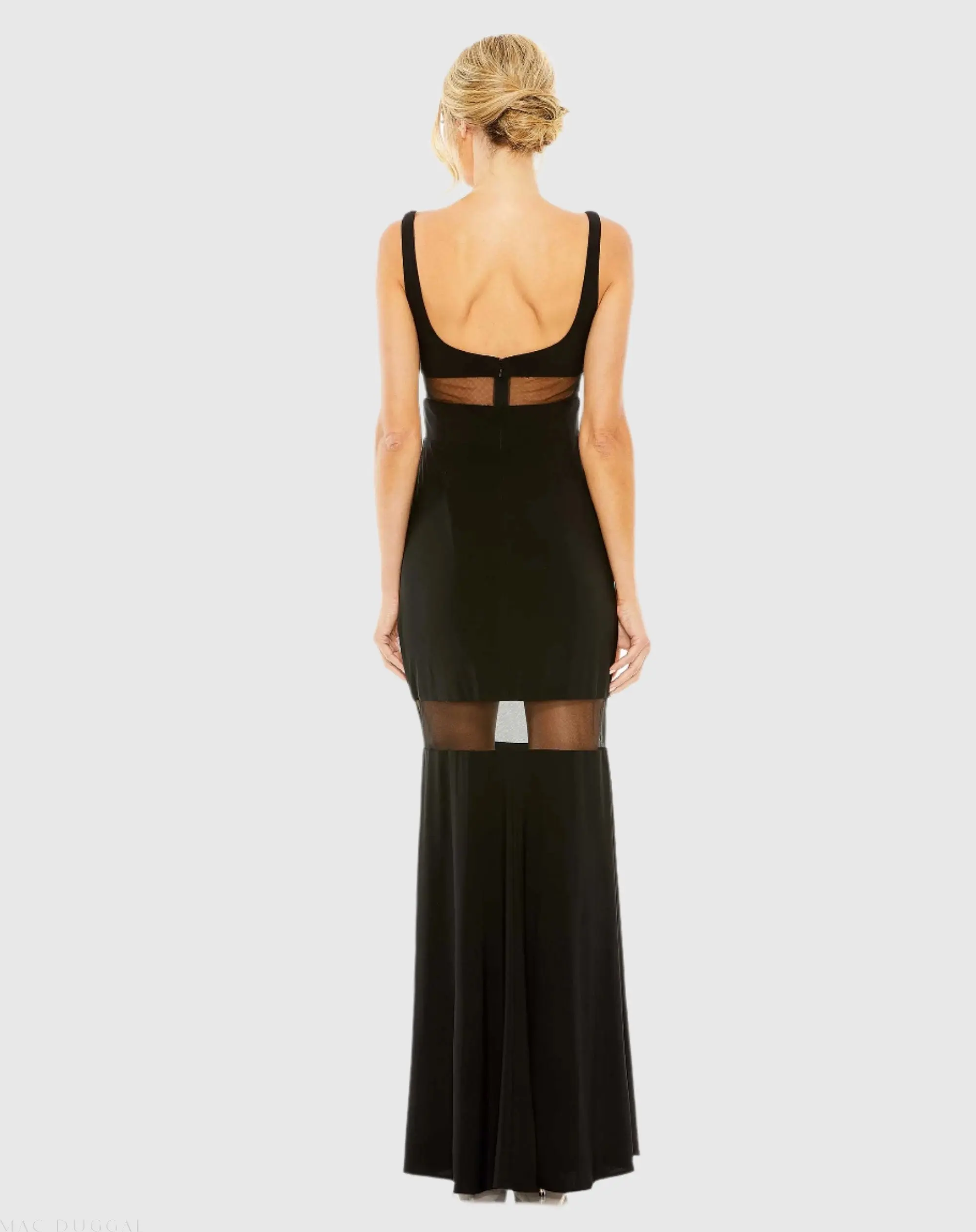 Black Sleeveless Sheer Mesh Panel Column Gown - FINAL SALE - Image 3