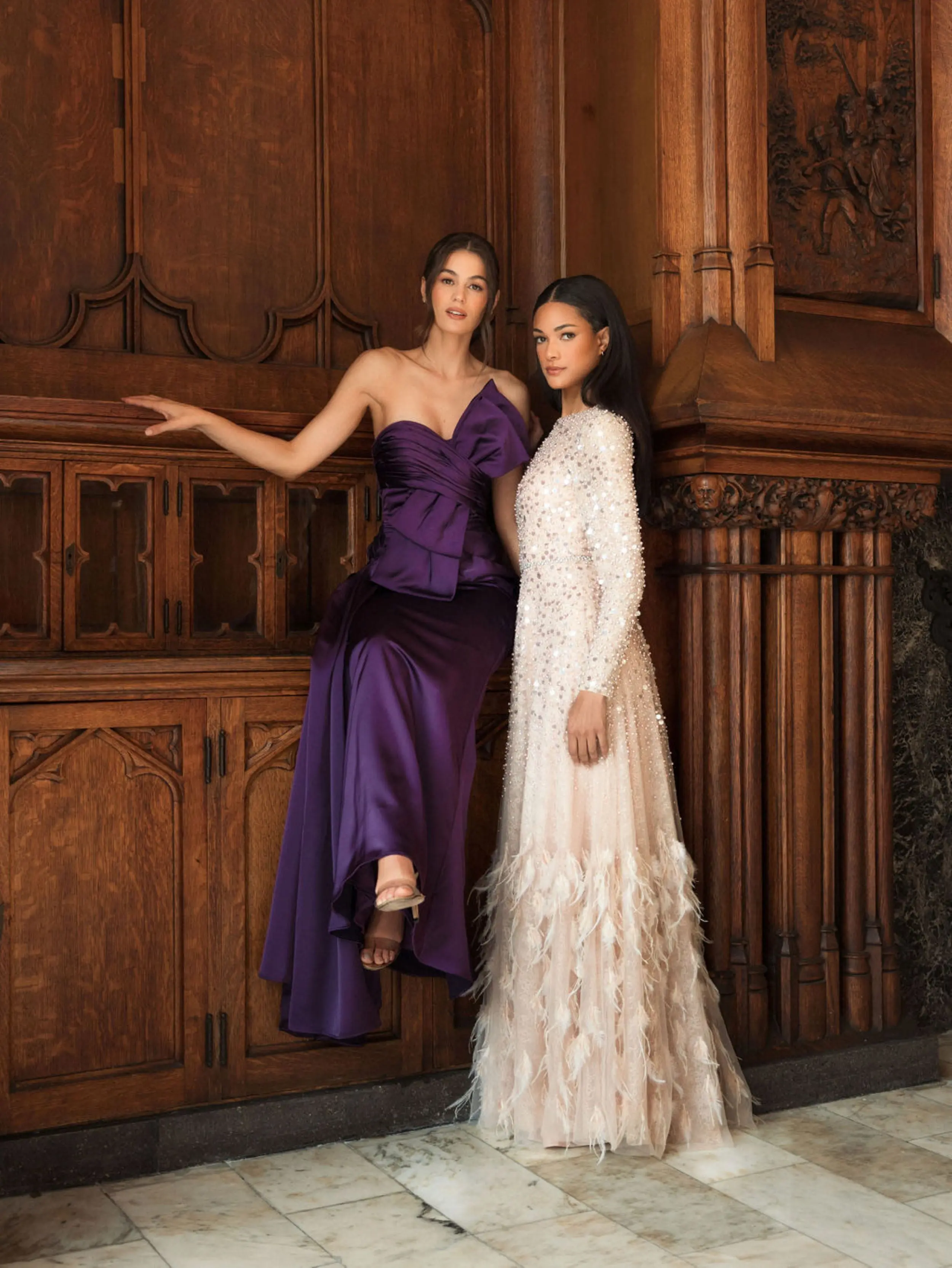 Pink Disc Embellished Sequin Gown with Feather Detail - Image 6