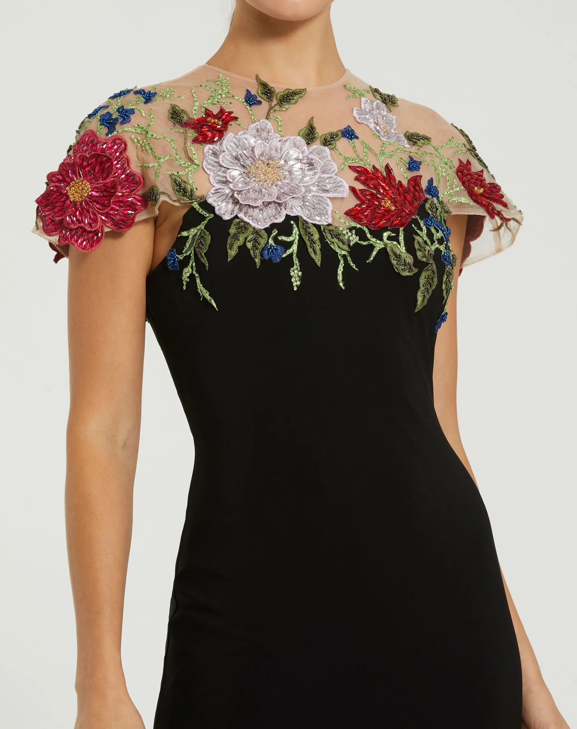 Black Floral Embellished Jersey Column Gown - Image 2