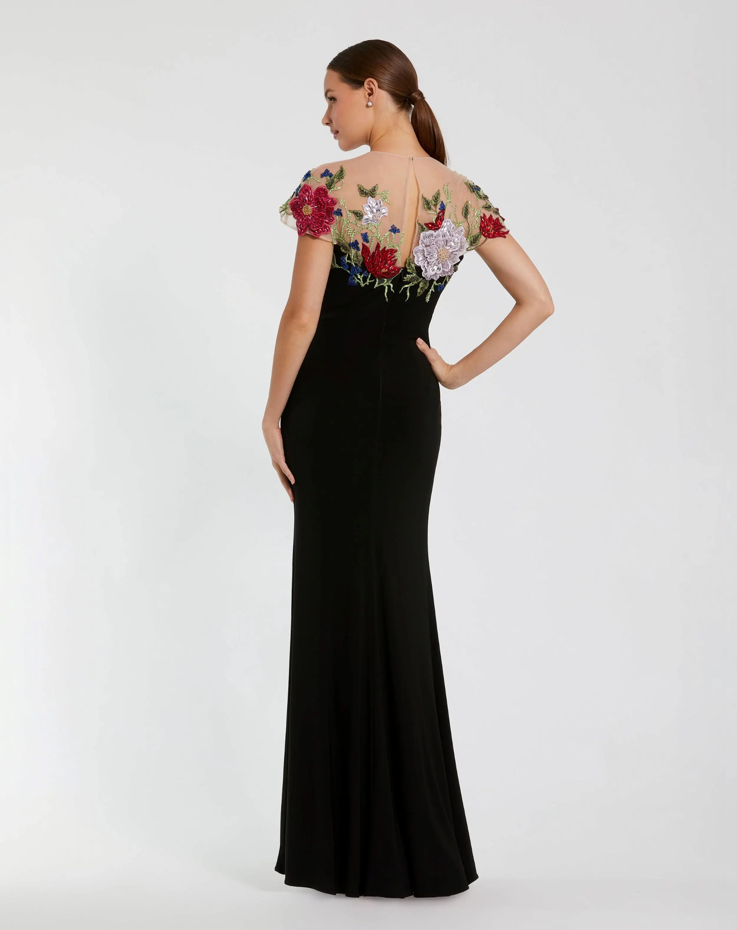 Black Floral Embellished Jersey Column Gown - Image 3