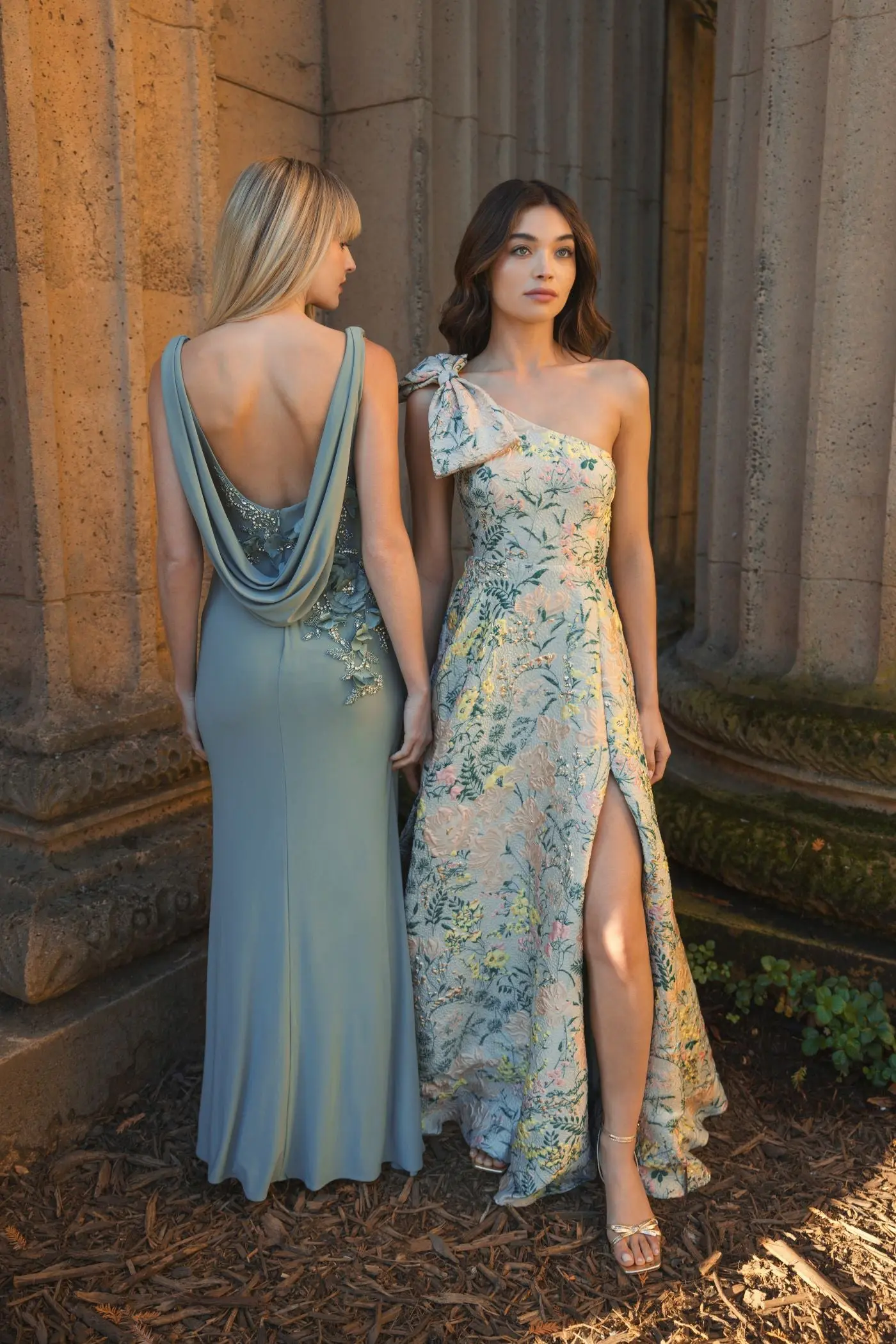 Green Sleeveless Jersey Cowl Neck Gown With Beading - Image 7