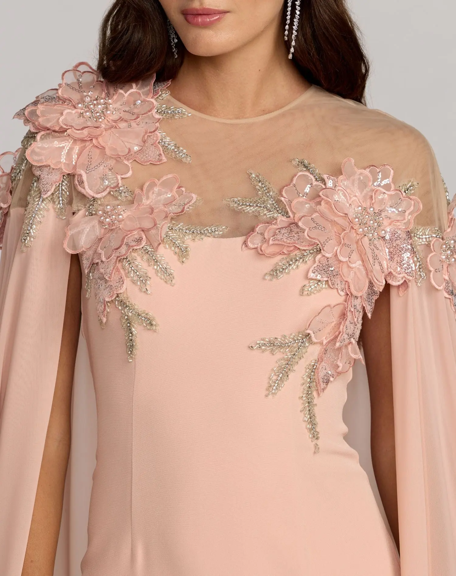 Pink Embellished Crepe Gown With Chiffon Cape - Image 2