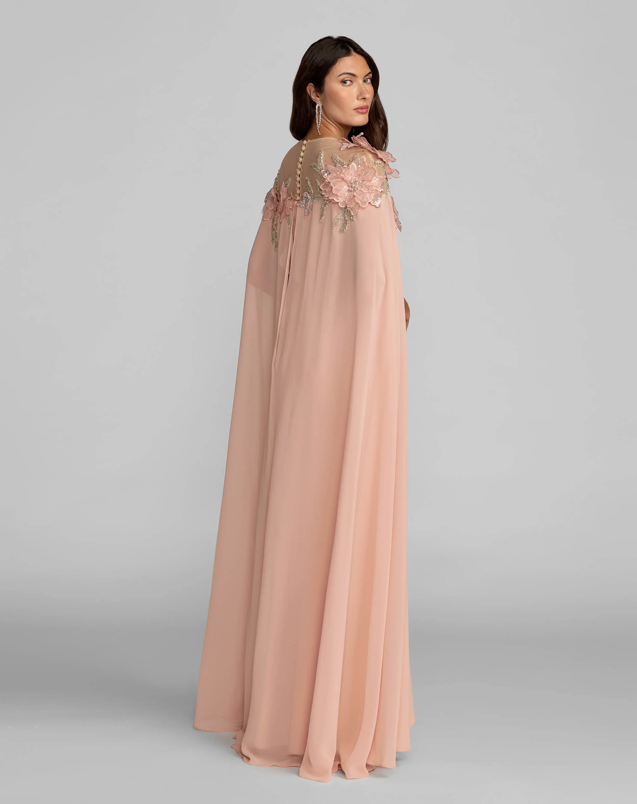 Pink Embellished Crepe Gown With Chiffon Cape - Image 4