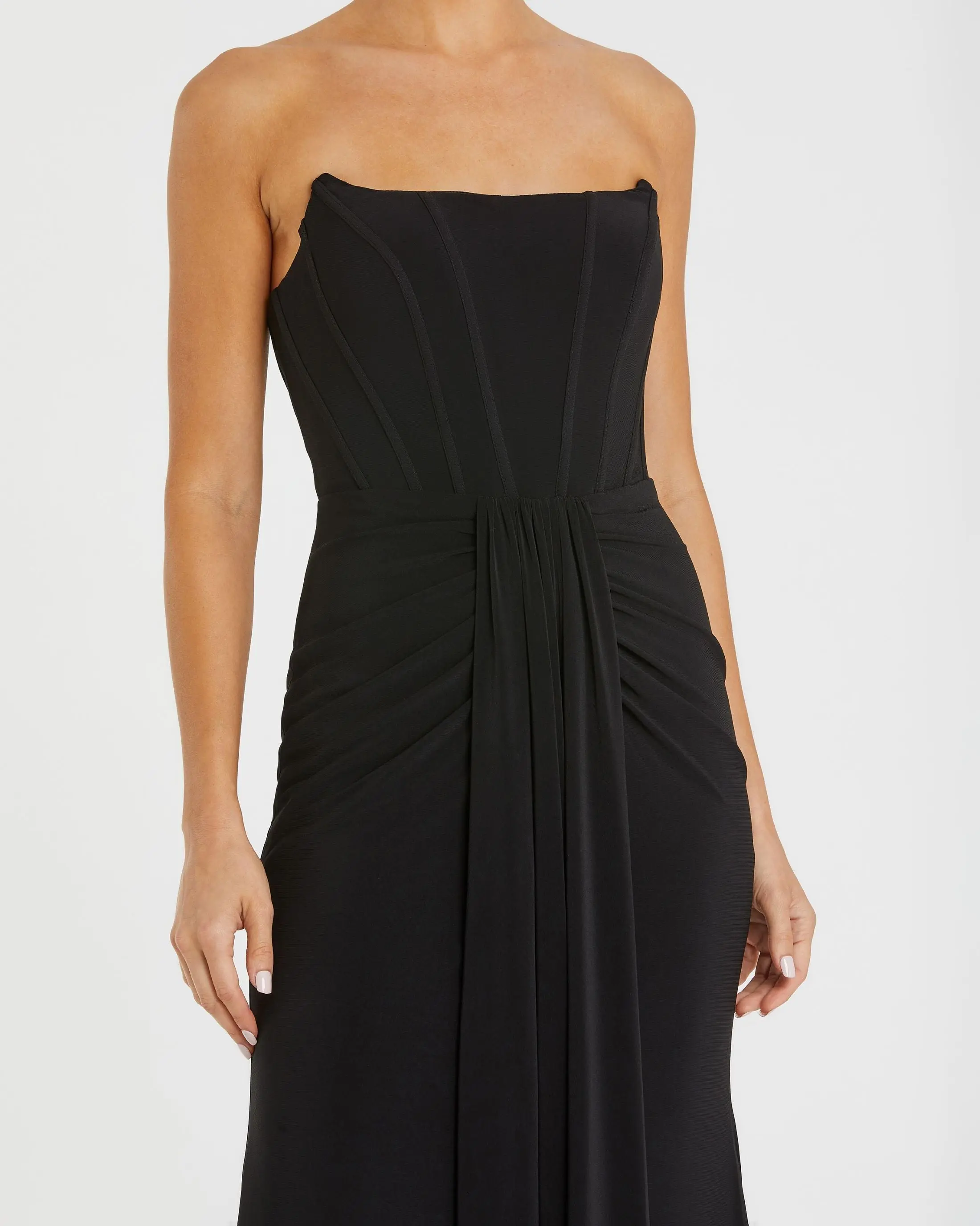 Black Strapless Corset A-Line Jersey Gown - Image 2