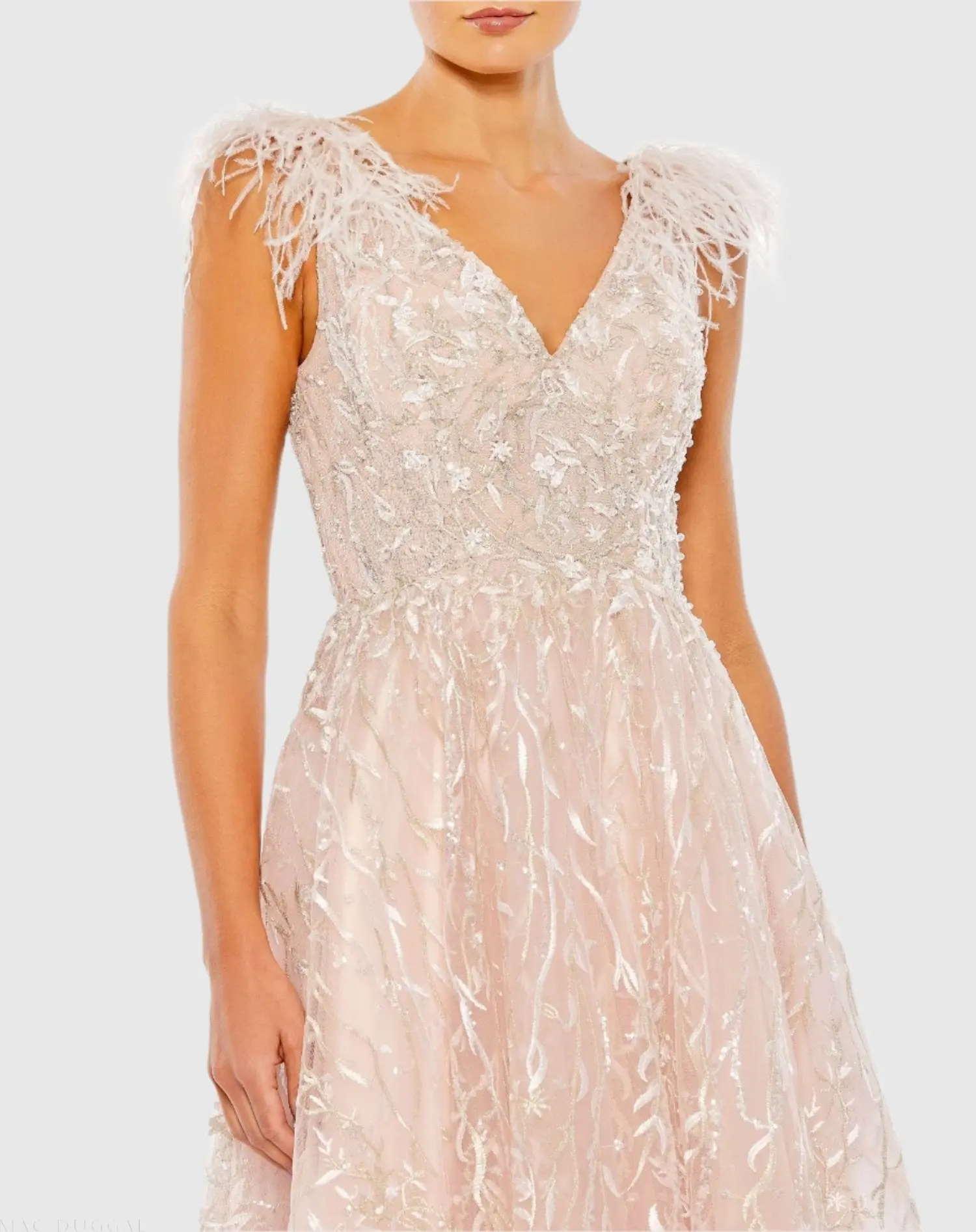Pink Embroidered Sleeveless Feather Detail Midi Dress - Image 2