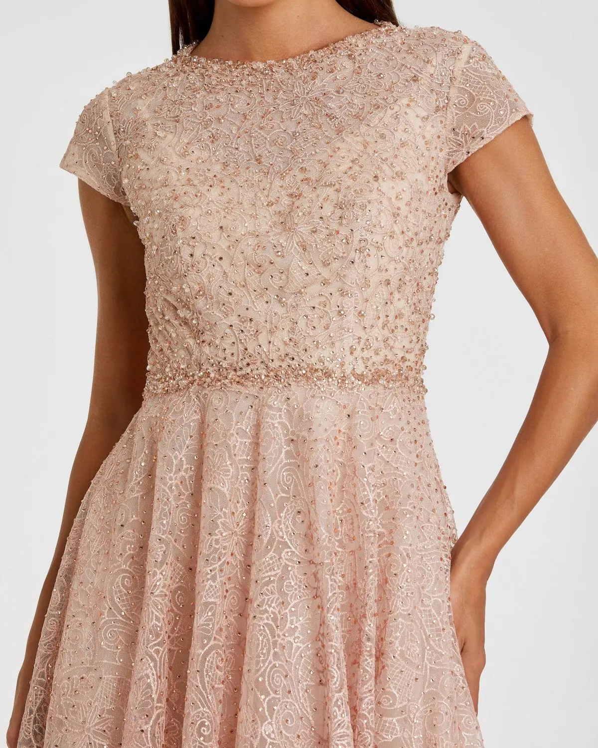 Pink Embellished Cap Sleeve A Line Dress - Image 2