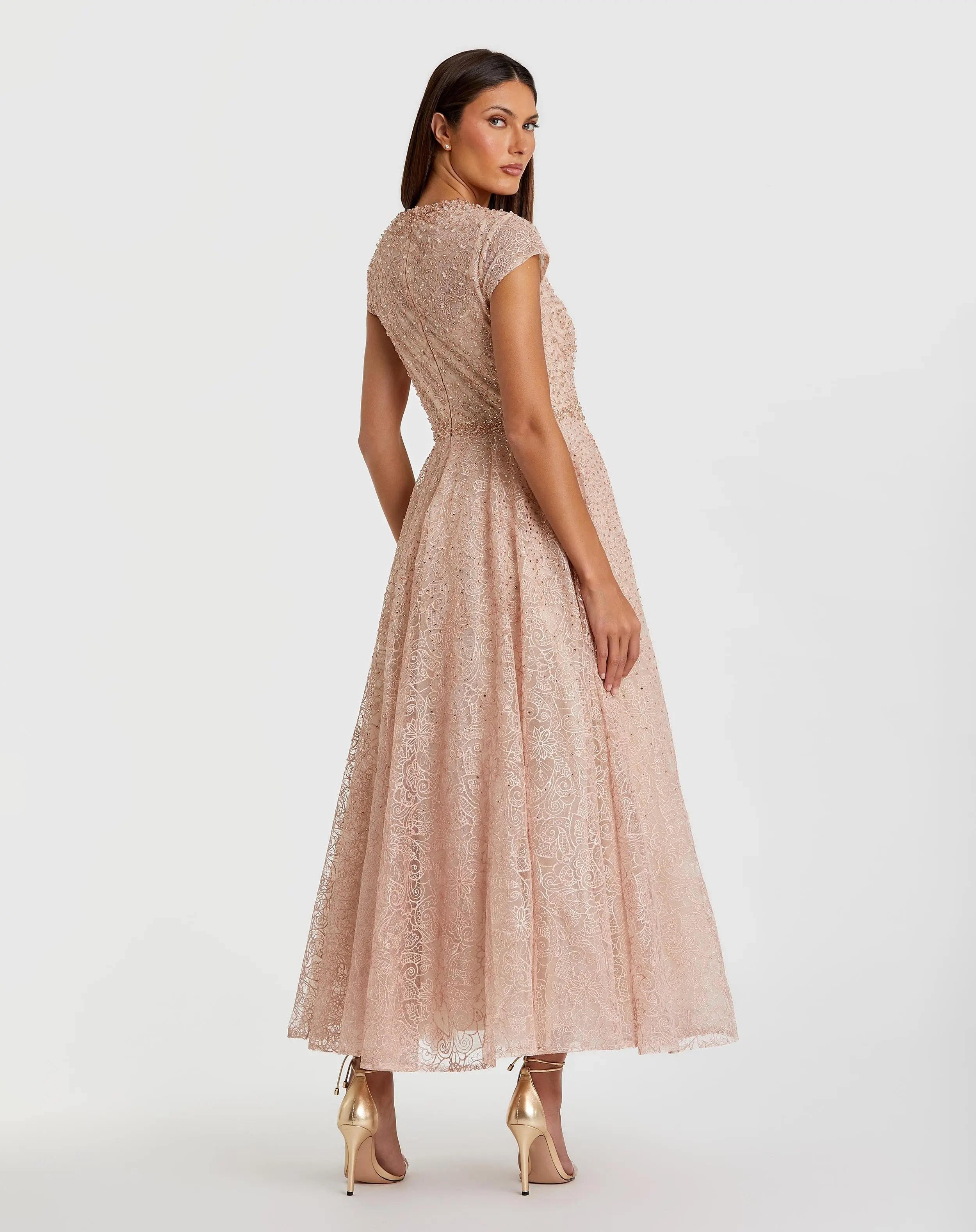 Pink Embellished Cap Sleeve A Line Dress - Image 3