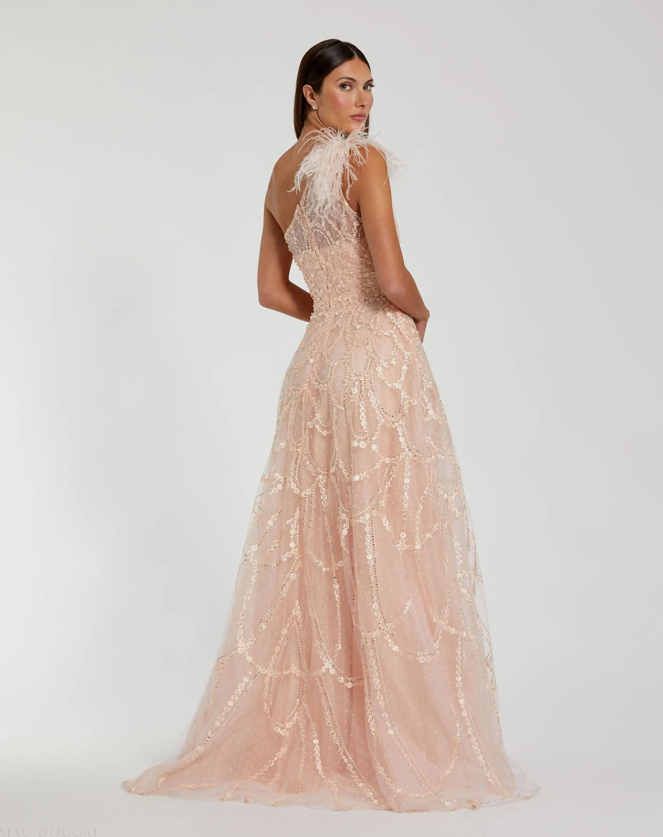 Pink Embellished One Shoulder A Line Gown - Image 3