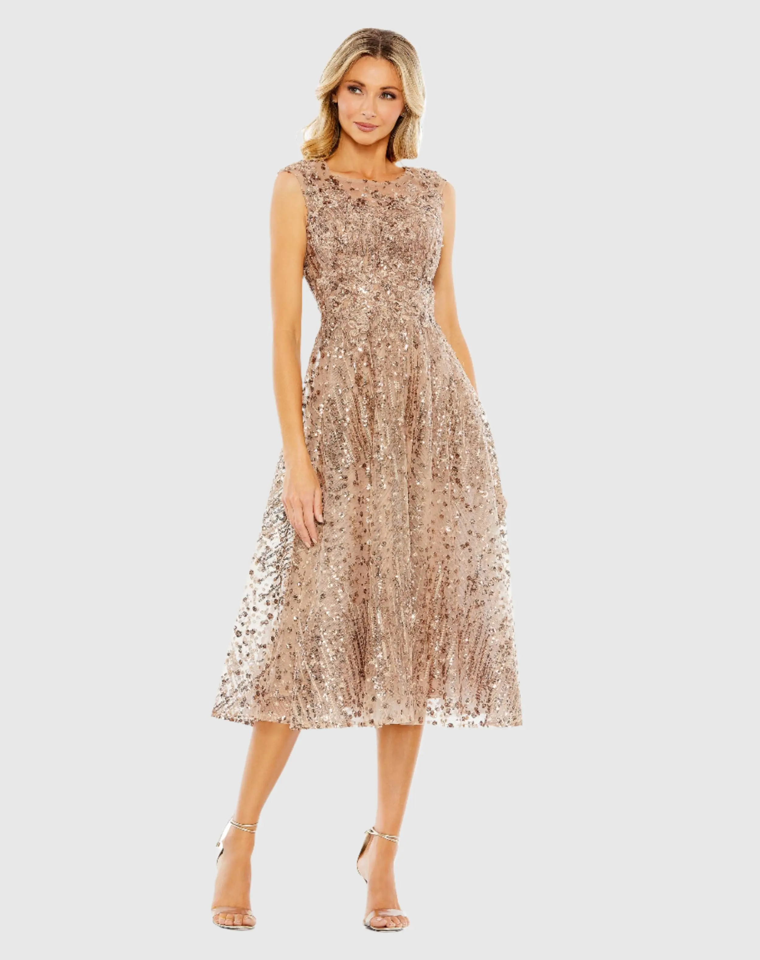 Gold Sequined Cap Sleeve Fit and Flare Dress - FINAL SALE