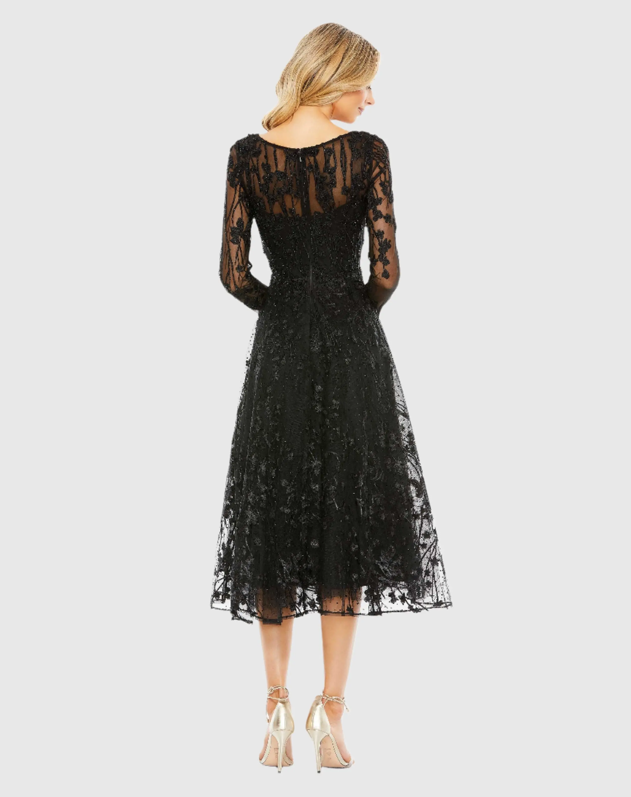 Black Embellished Floral Long Sleeve Dress - Image 3