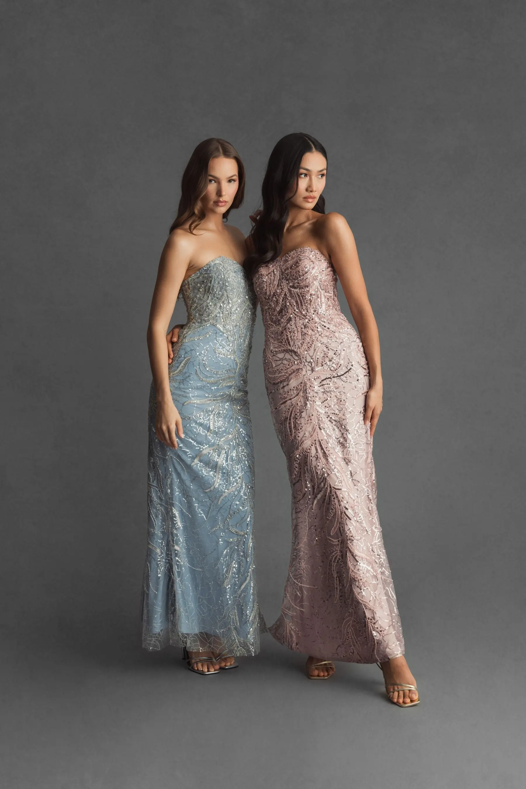 Blue Beaded Sequin Strapless Trumpet Gown - Image 4