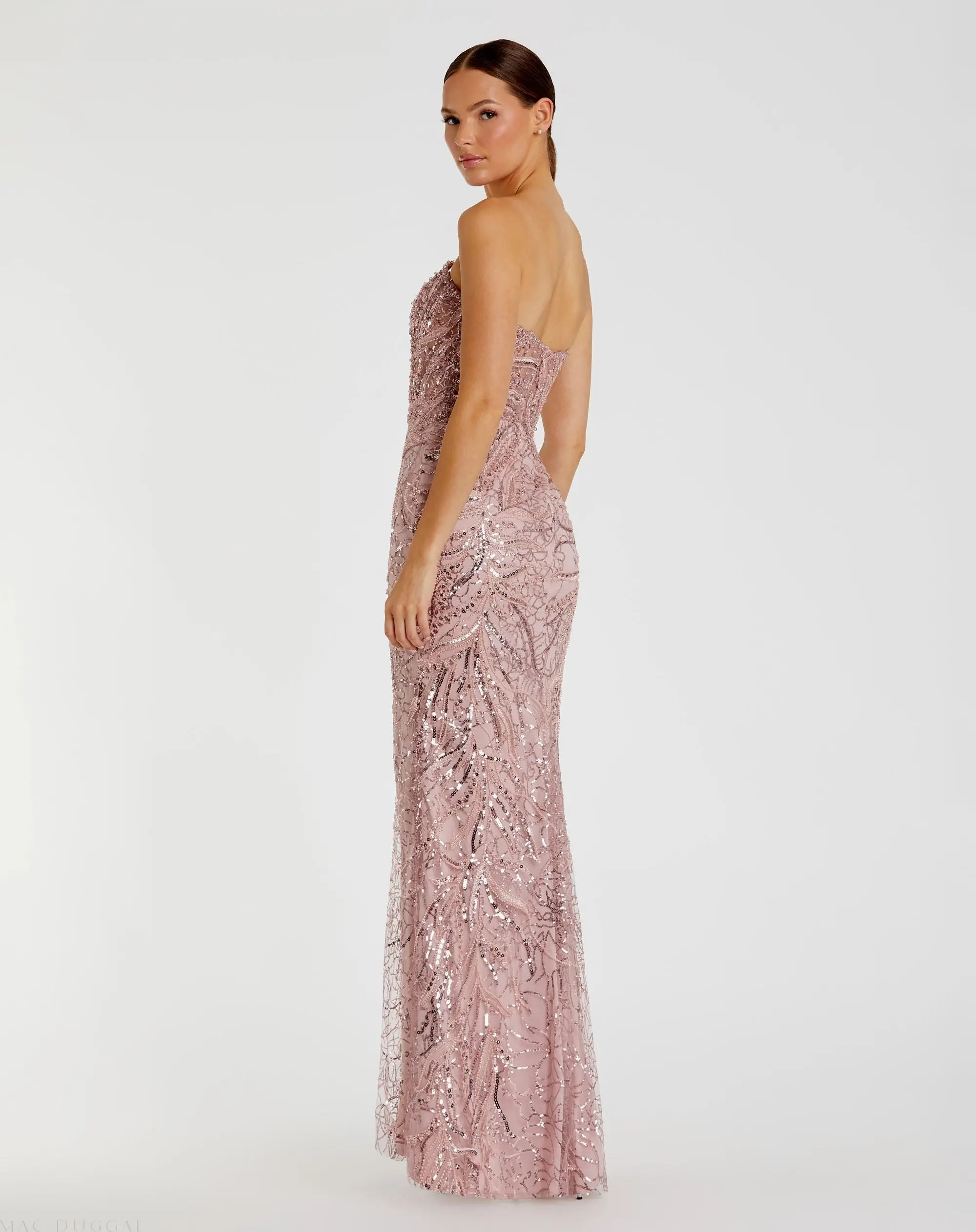 Pink Beaded Sequin Strapless Trumpet Gown - Image 3
