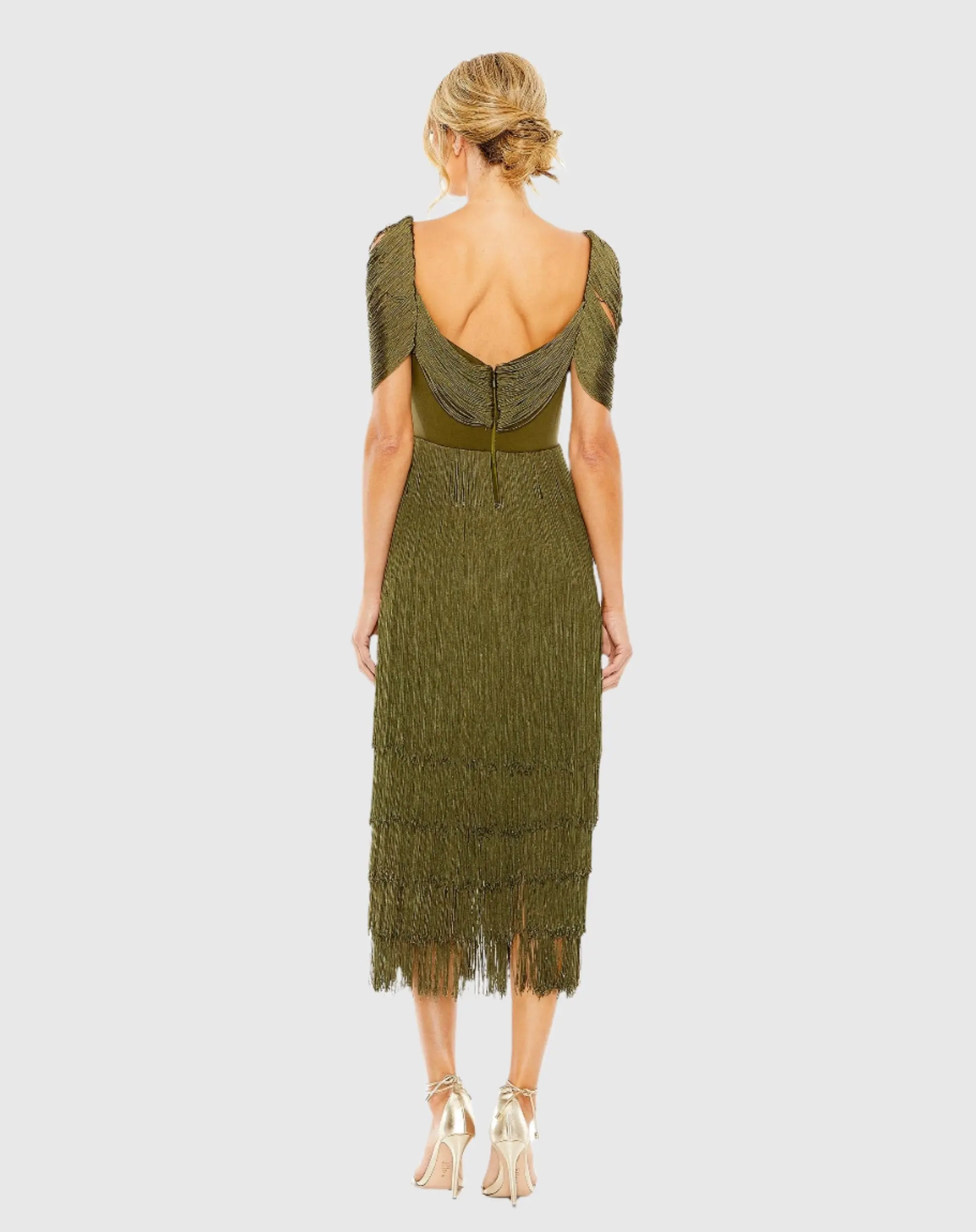 Green Short Sleeve Fringe Detailed Midi Dress - Image 2