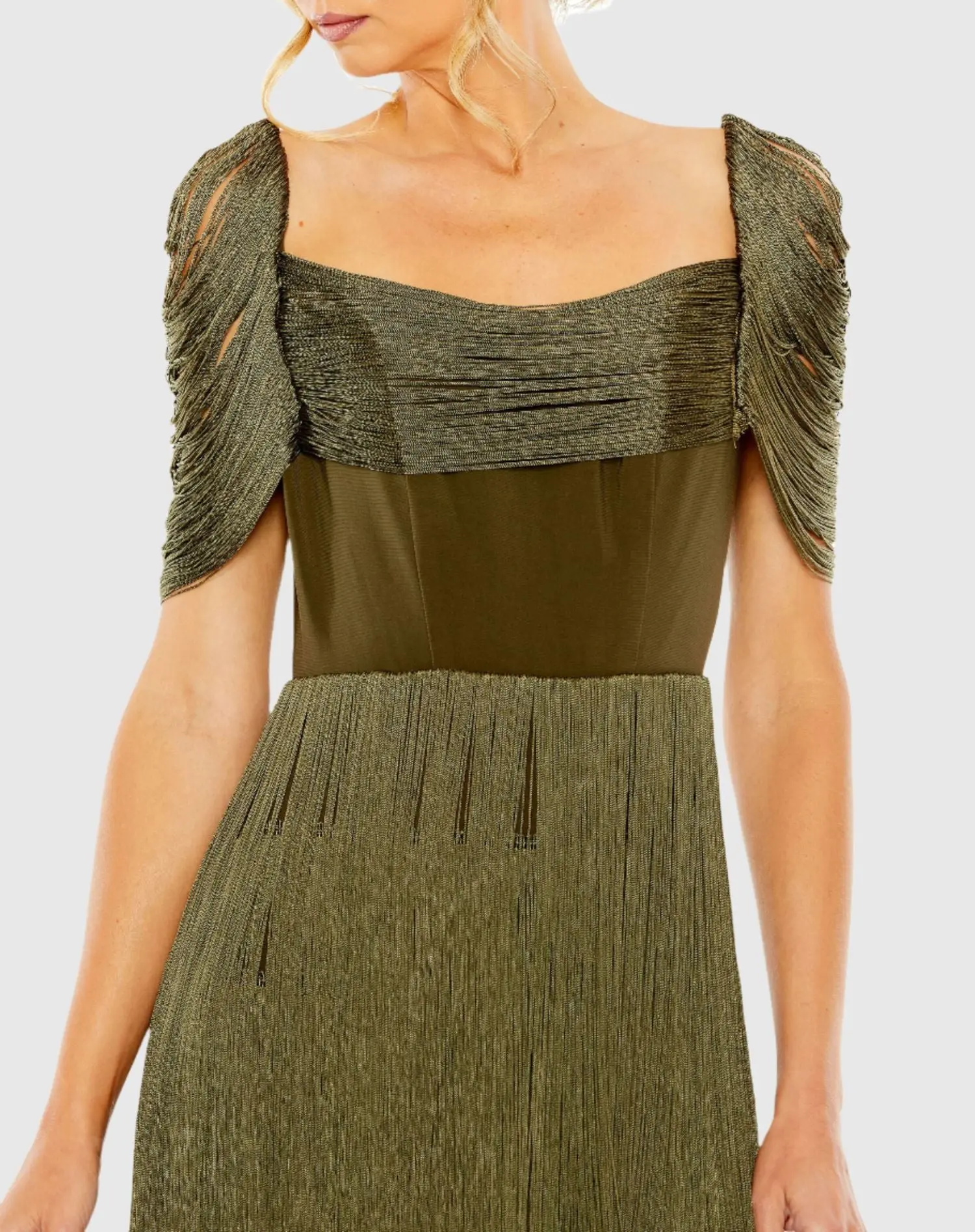 Green Short Sleeve Fringe Detailed Midi Dress - Image 3