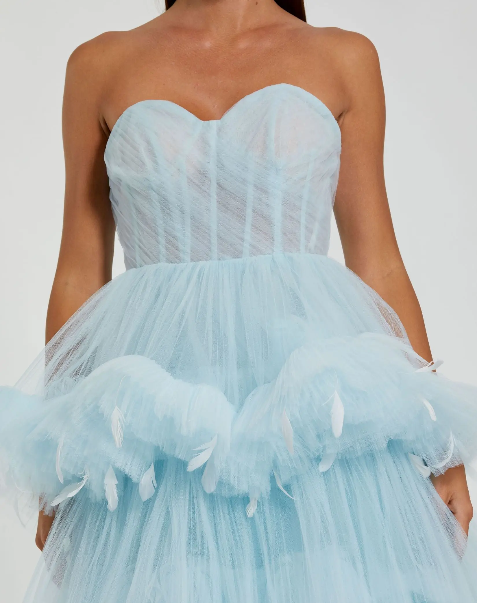 Blue Strapless Tulle Gown with Feather Detail - FINAL SALE - Image 2