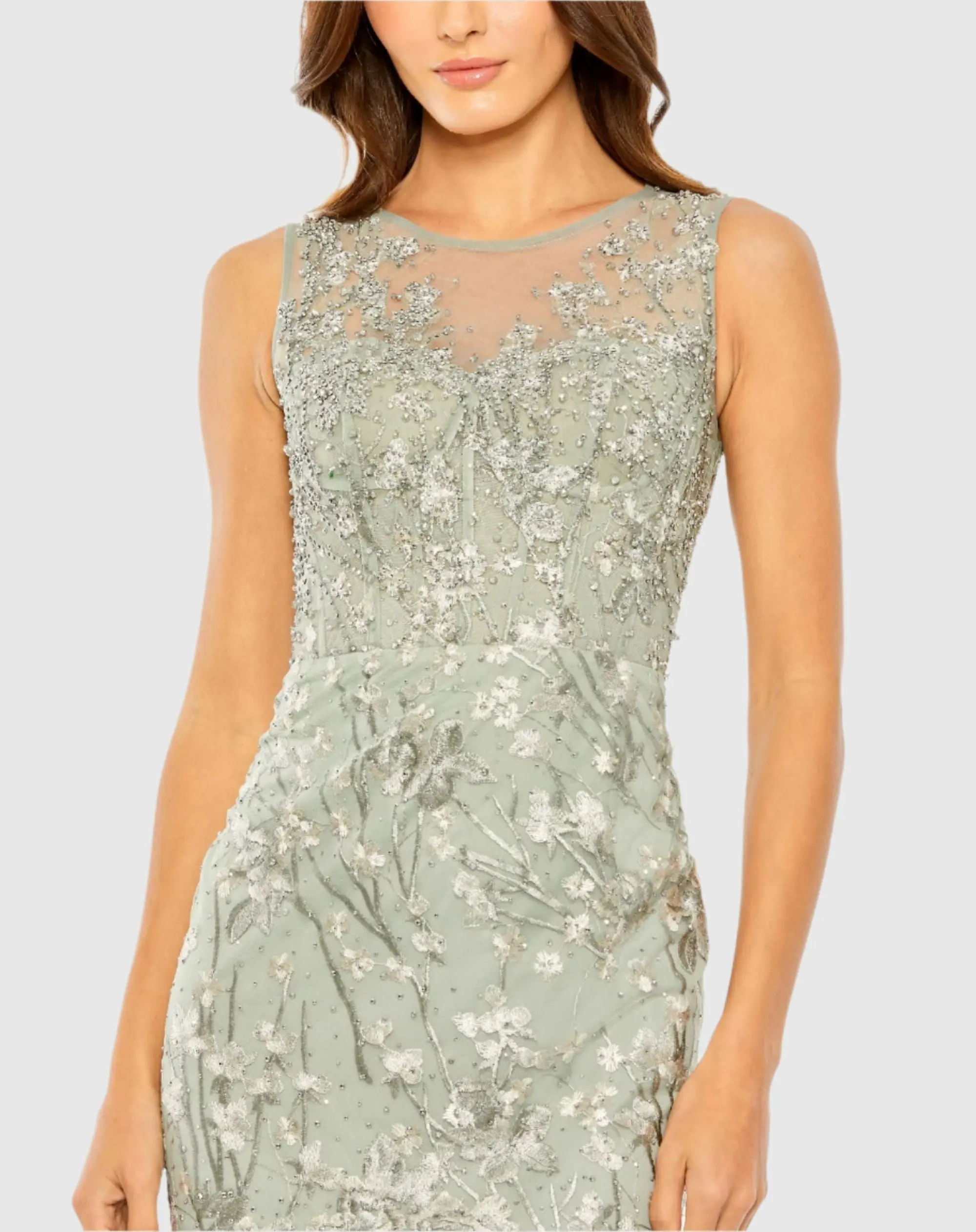 Green Sleeveless Embroidered Trumpet Midi Dress - Image 2