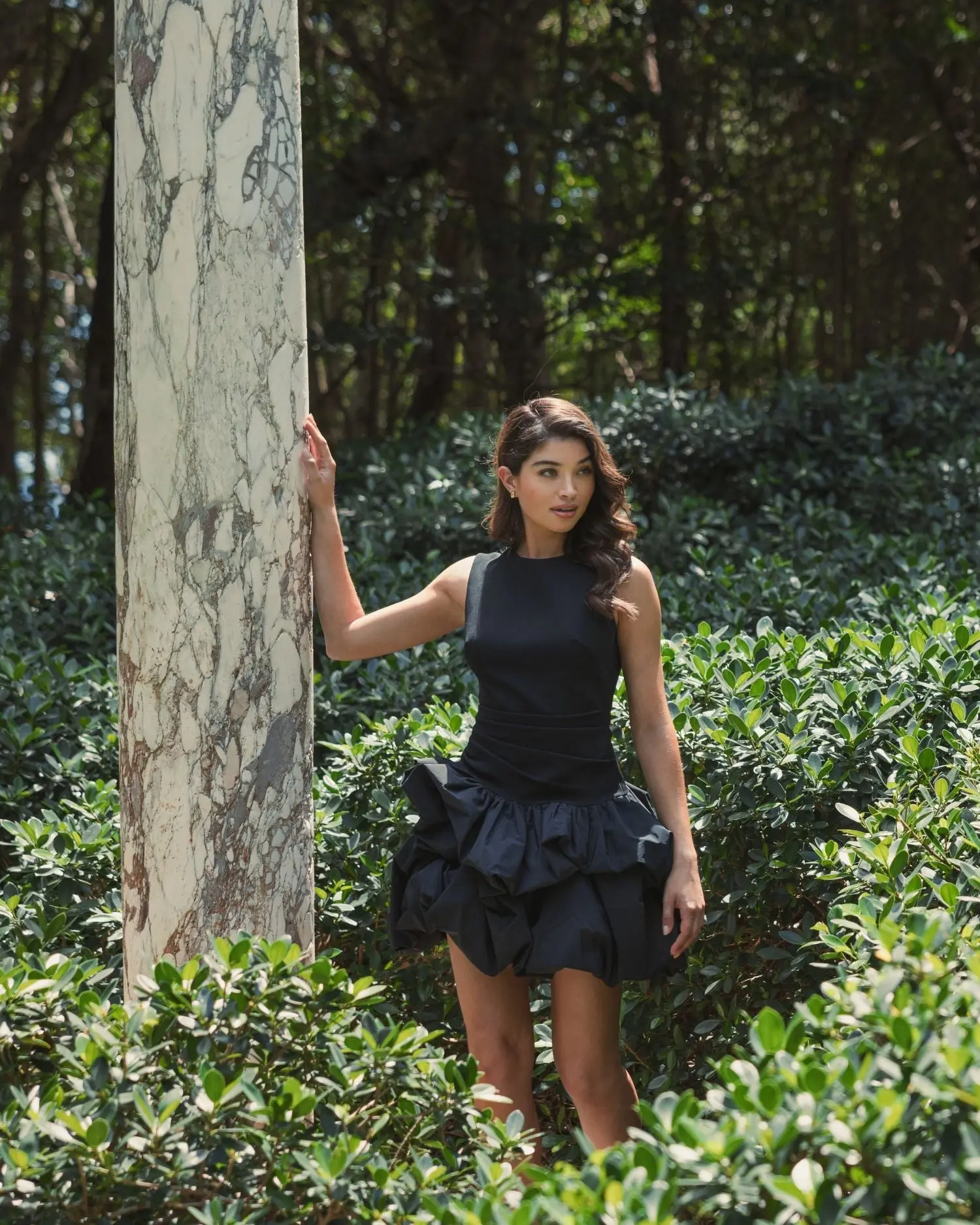 Black Sleeveless Crepe Bubble Skirt Mini Dress - Image 4