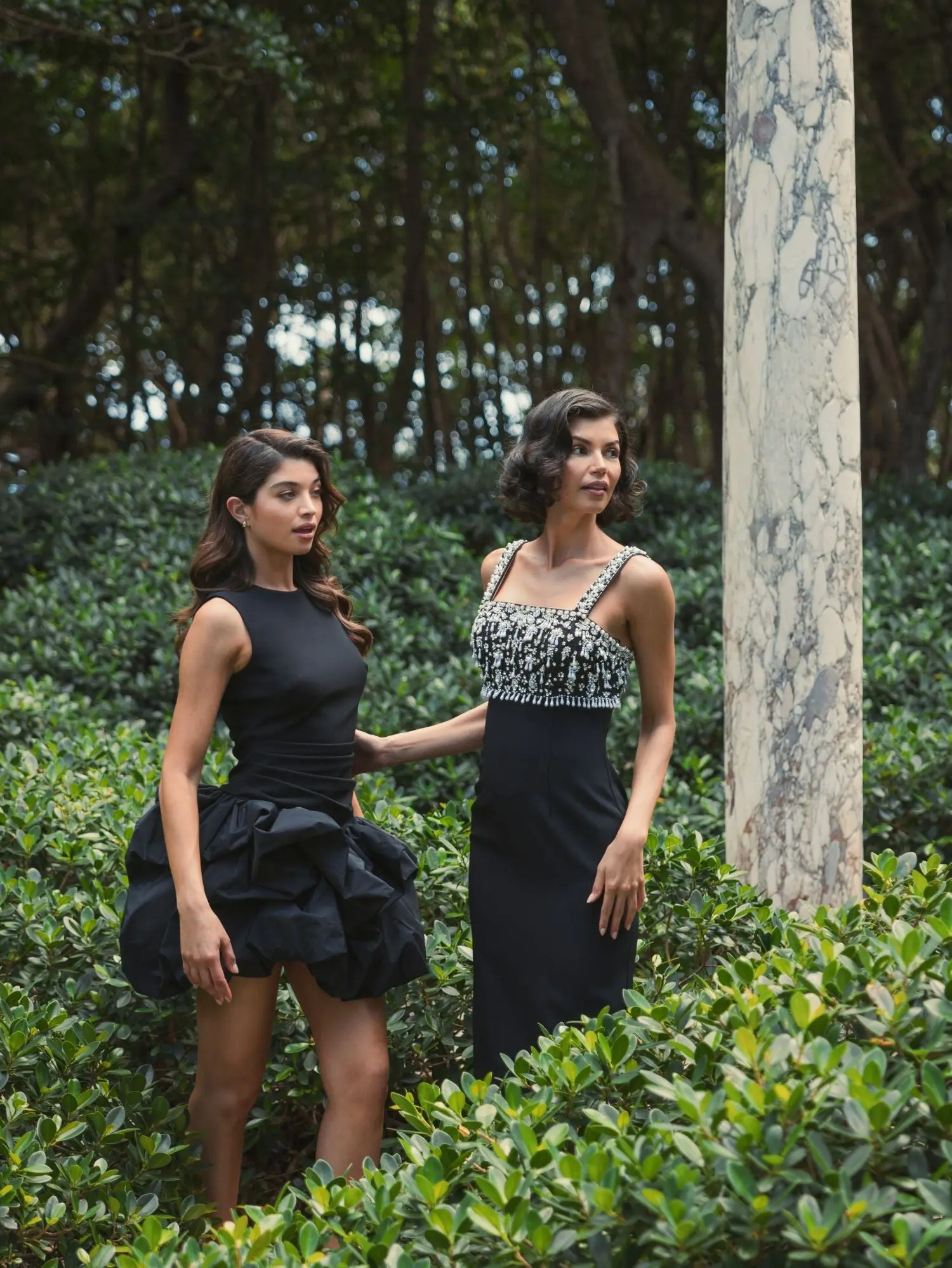 Black Sleeveless Crepe Bubble Skirt Mini Dress - Image 7