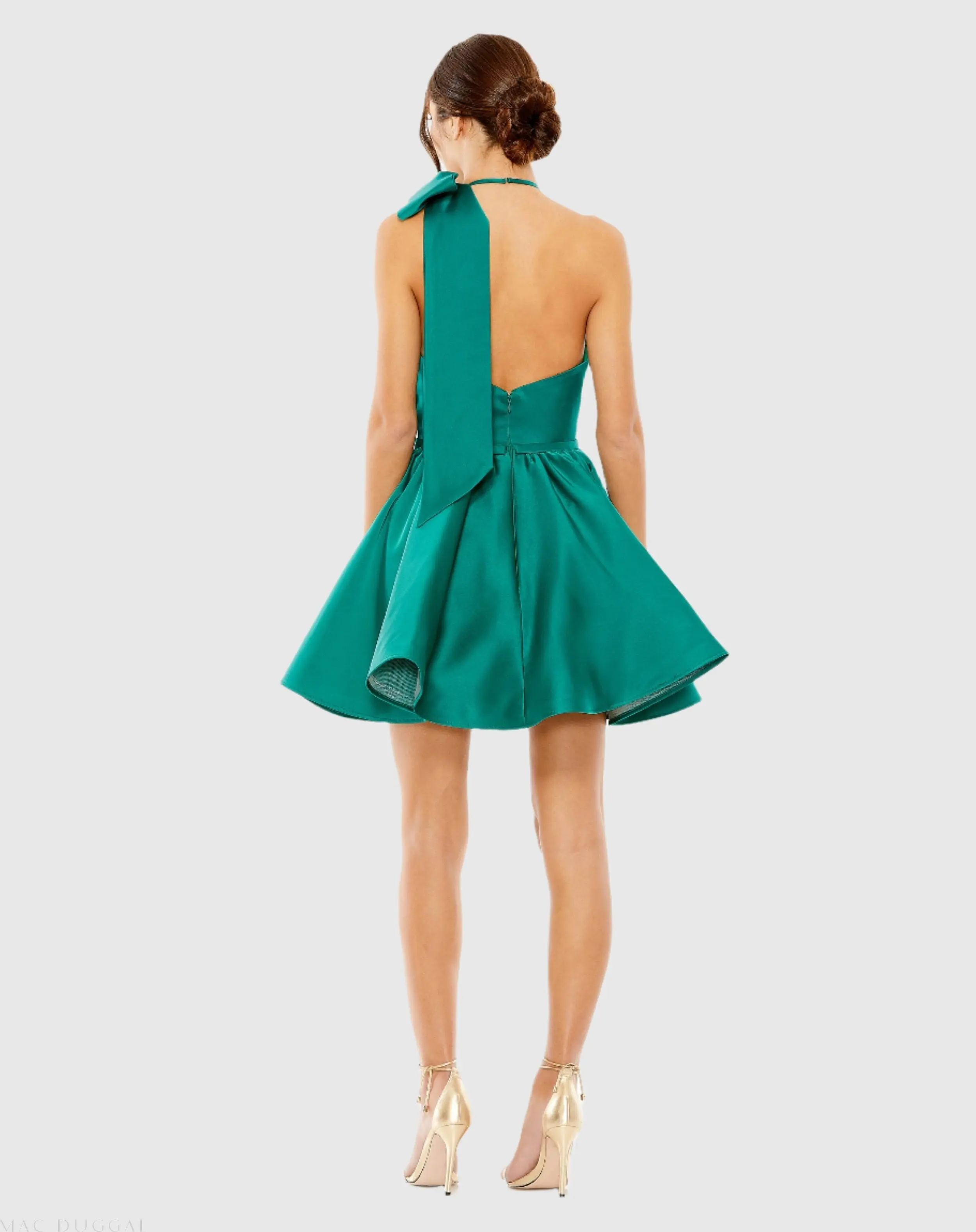 Green High Neck Bow Detail Mini Dress - Image 3