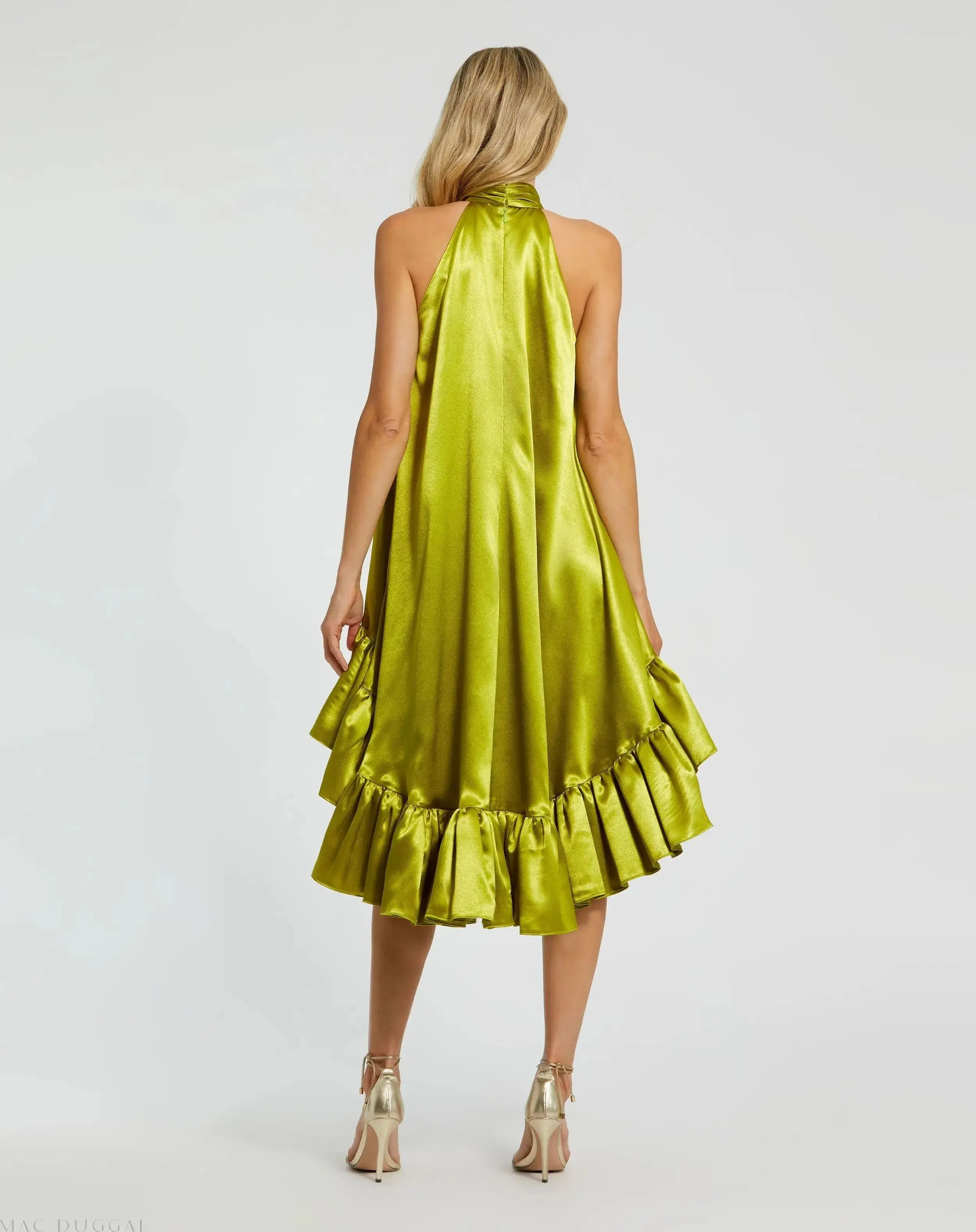 Green High Neck Satin Mini Dress With Keyhole - Image 3