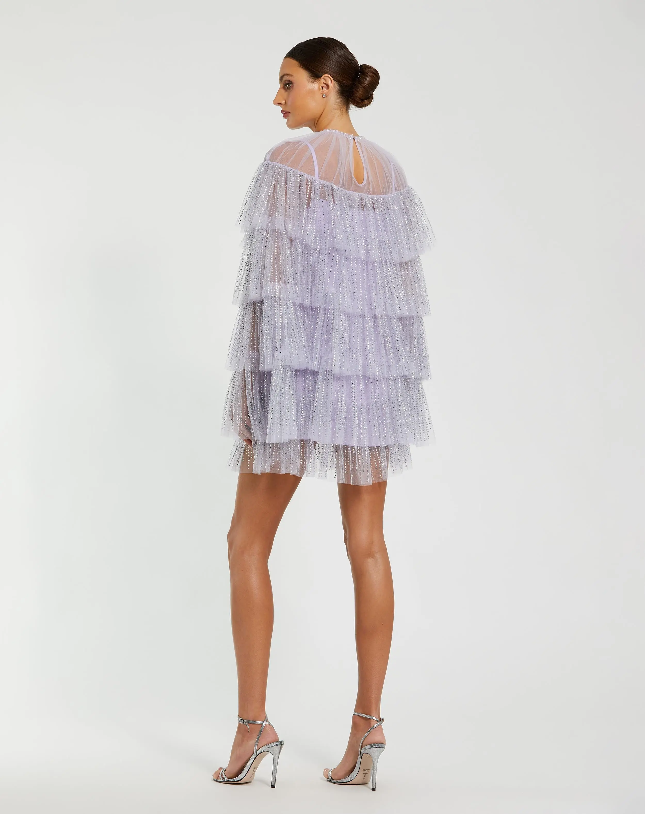 Purple Embellished High Neck Ruffle Mini Dress - Image 3