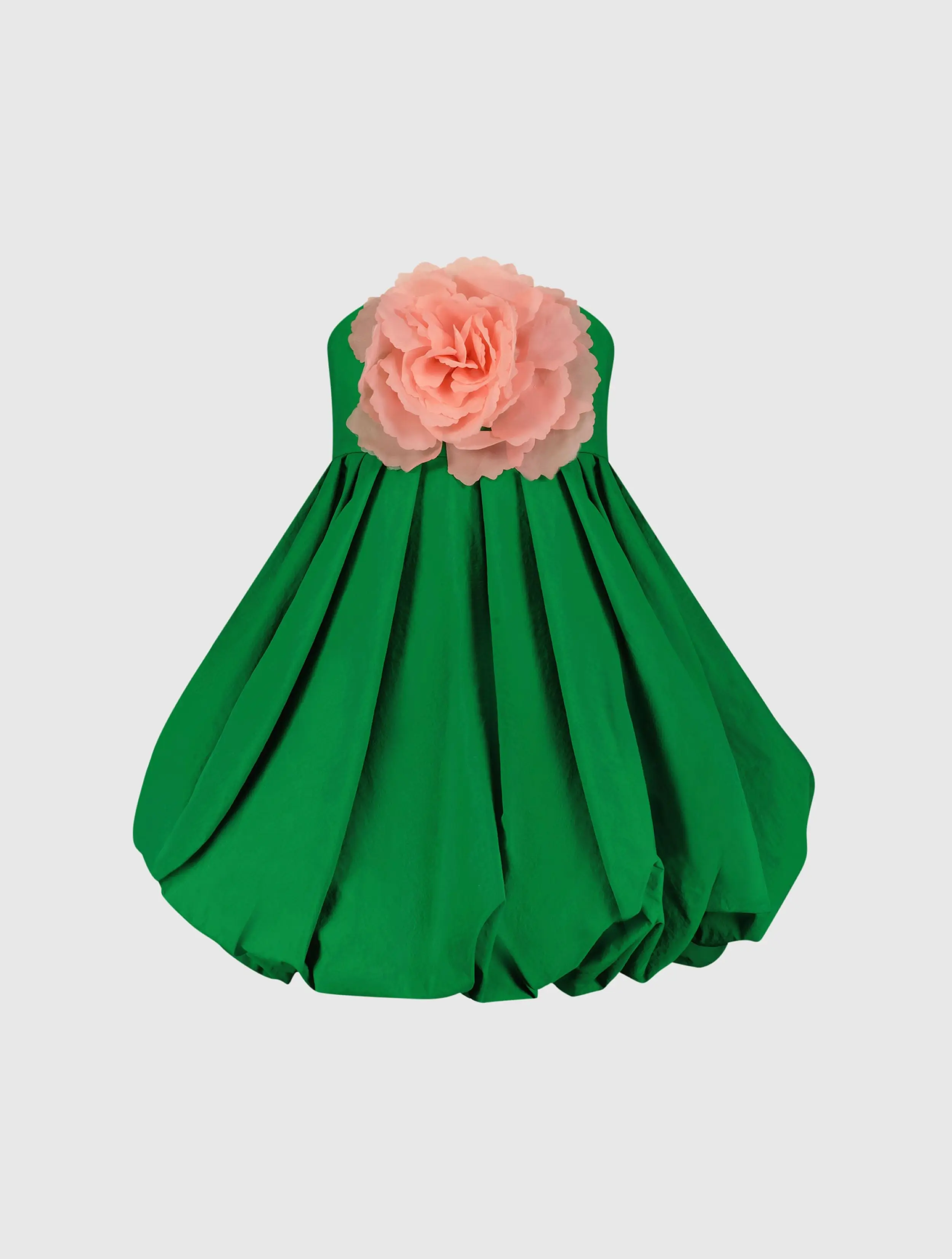Green Strapless Faille Mini Dress With 3D Flower - Image 2